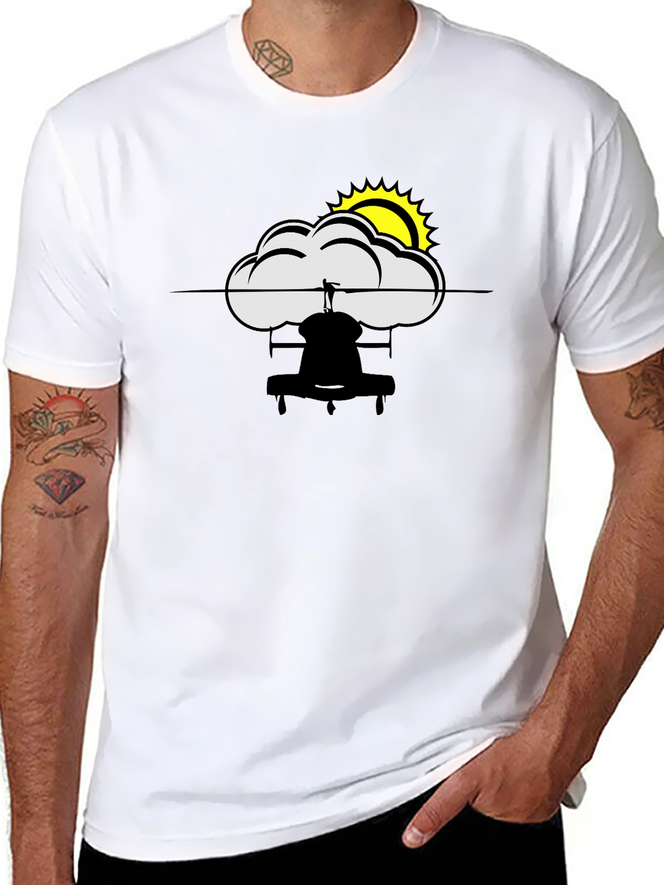 Cloud and Sun Graphic Black T-Shirt