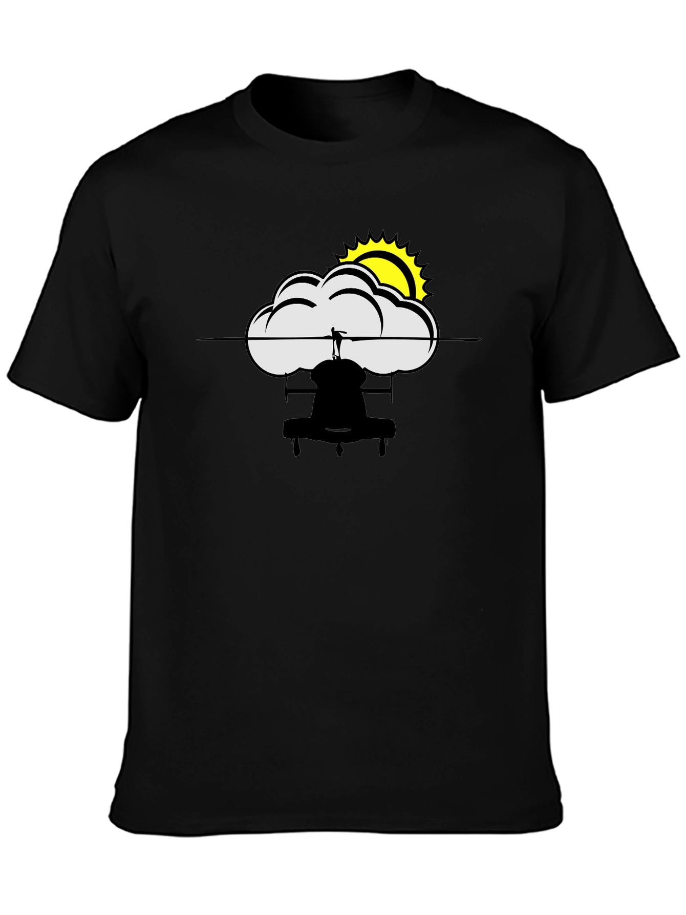 Cloud and Sun Graphic Black T-Shirt