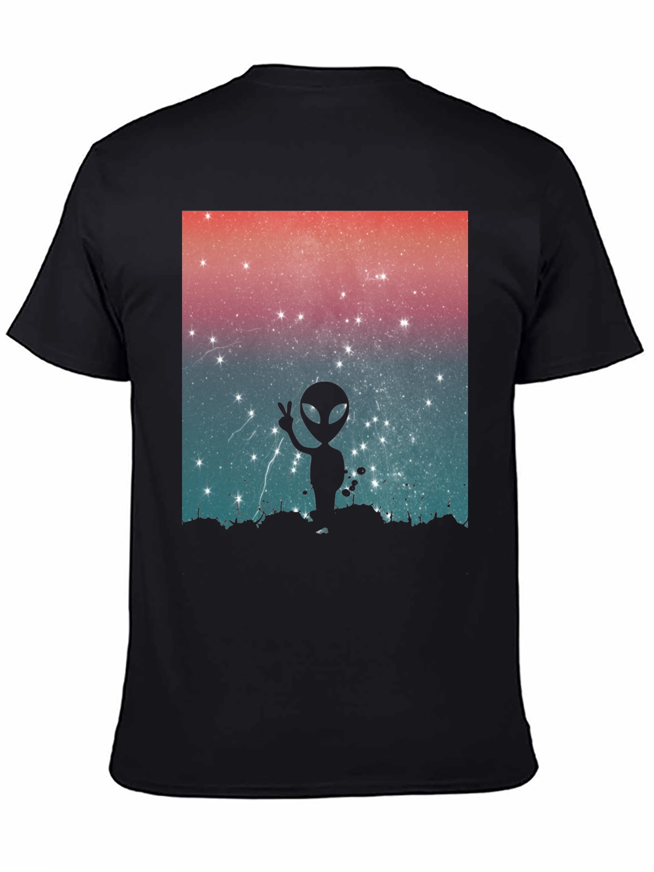 Alien Peace Sign Graphic Tee - Black Cotton Blend
