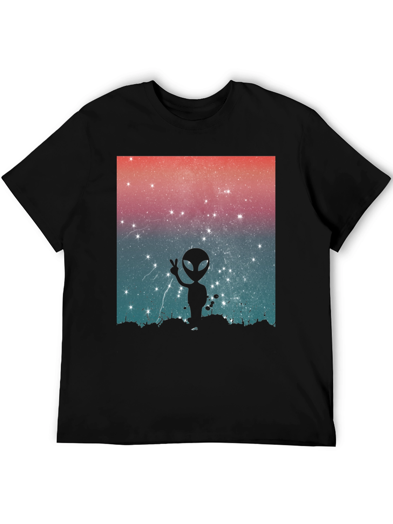Alien Peace Sign Graphic Tee - Black Cotton Blend