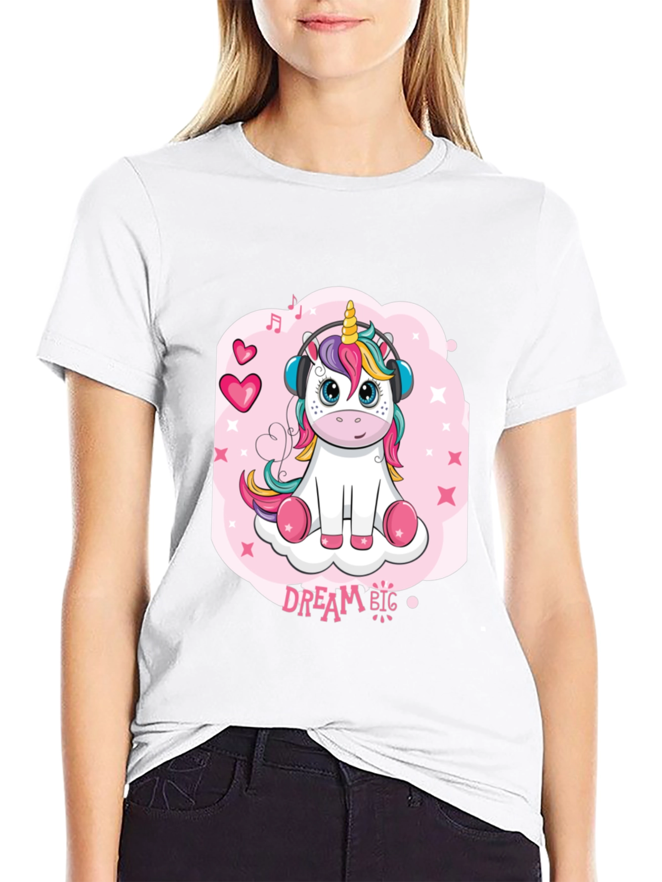 Cute Unicorn Dream Big Black T-Shirt