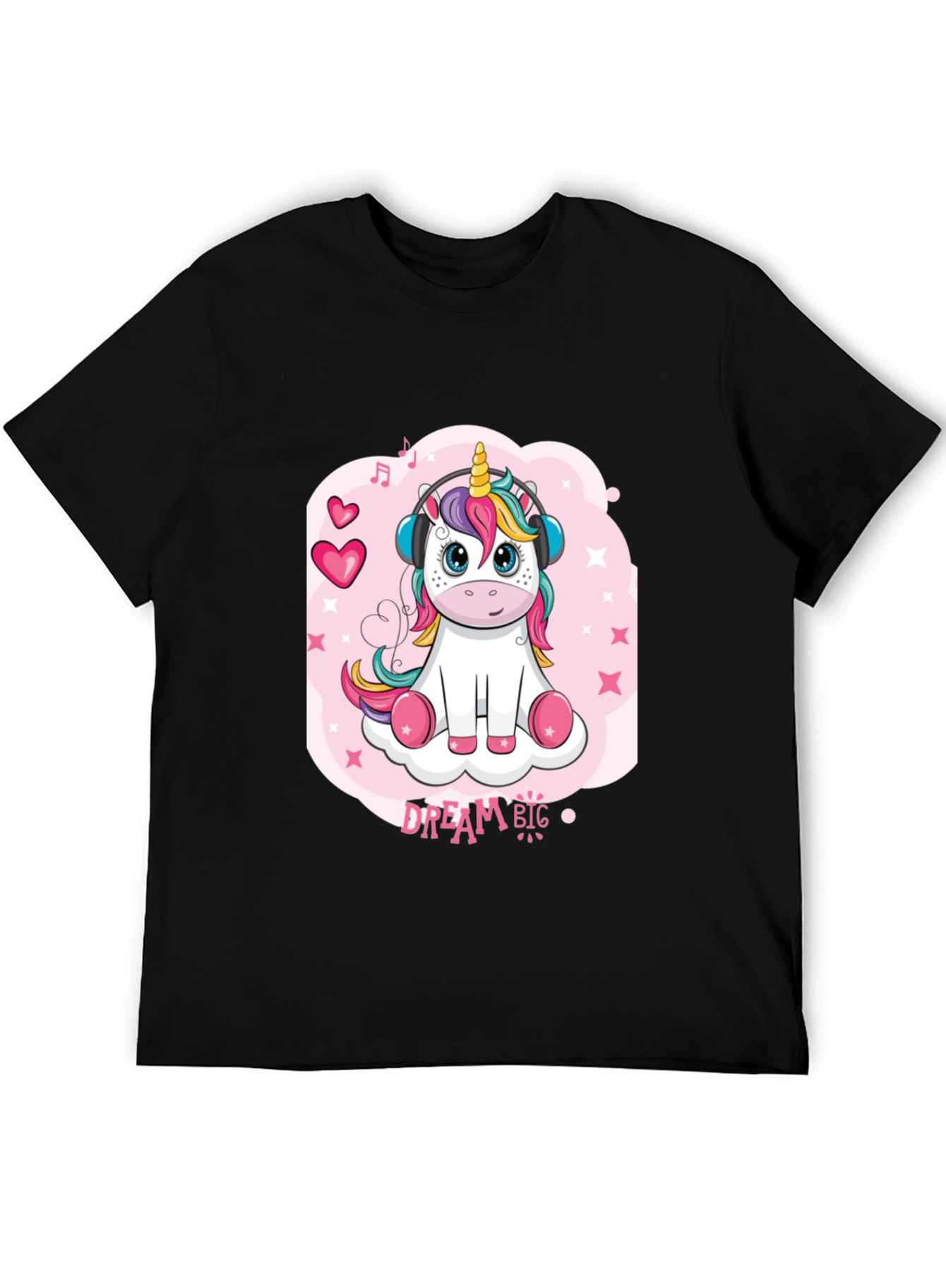 Cute Unicorn Dream Big Black T-Shirt