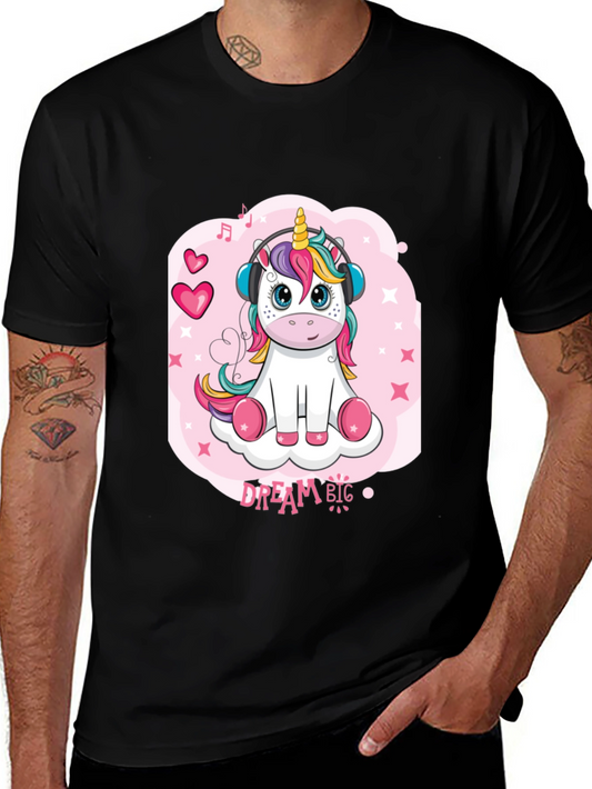 Cute Unicorn Dream Big Black T-Shirt