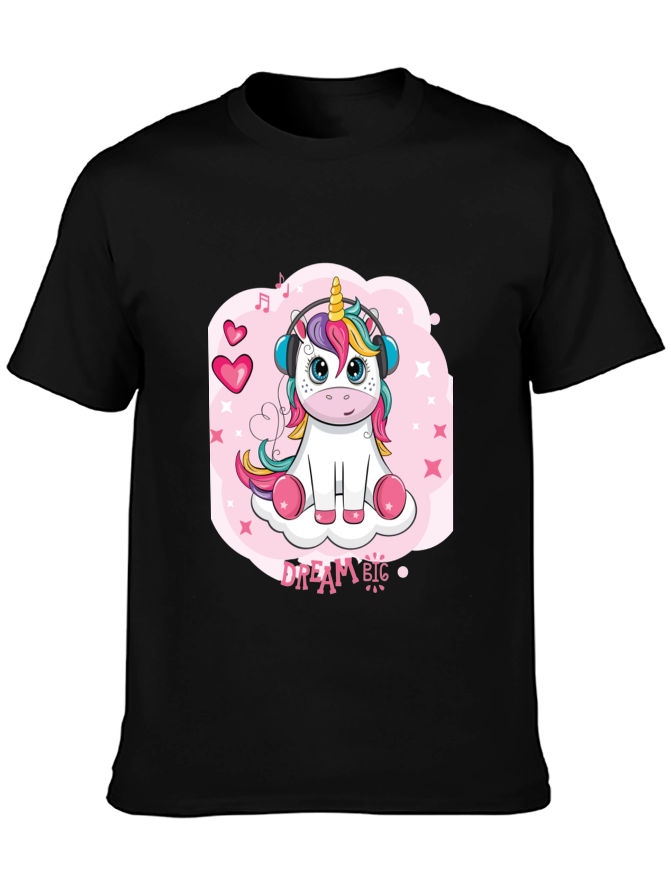 Cute Unicorn Dream Big Black T-Shirt