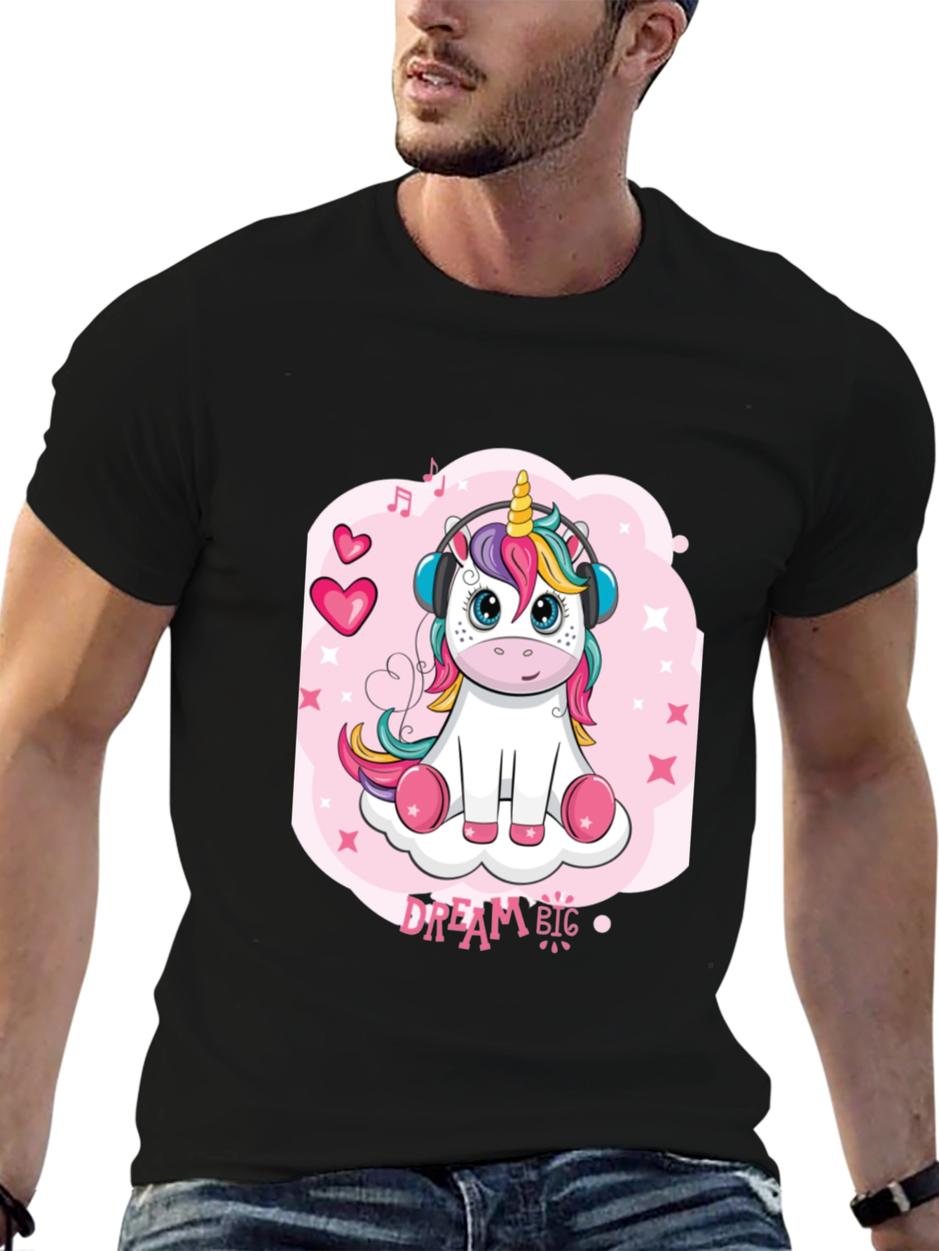 Cute Unicorn Dream Big Black T-Shirt