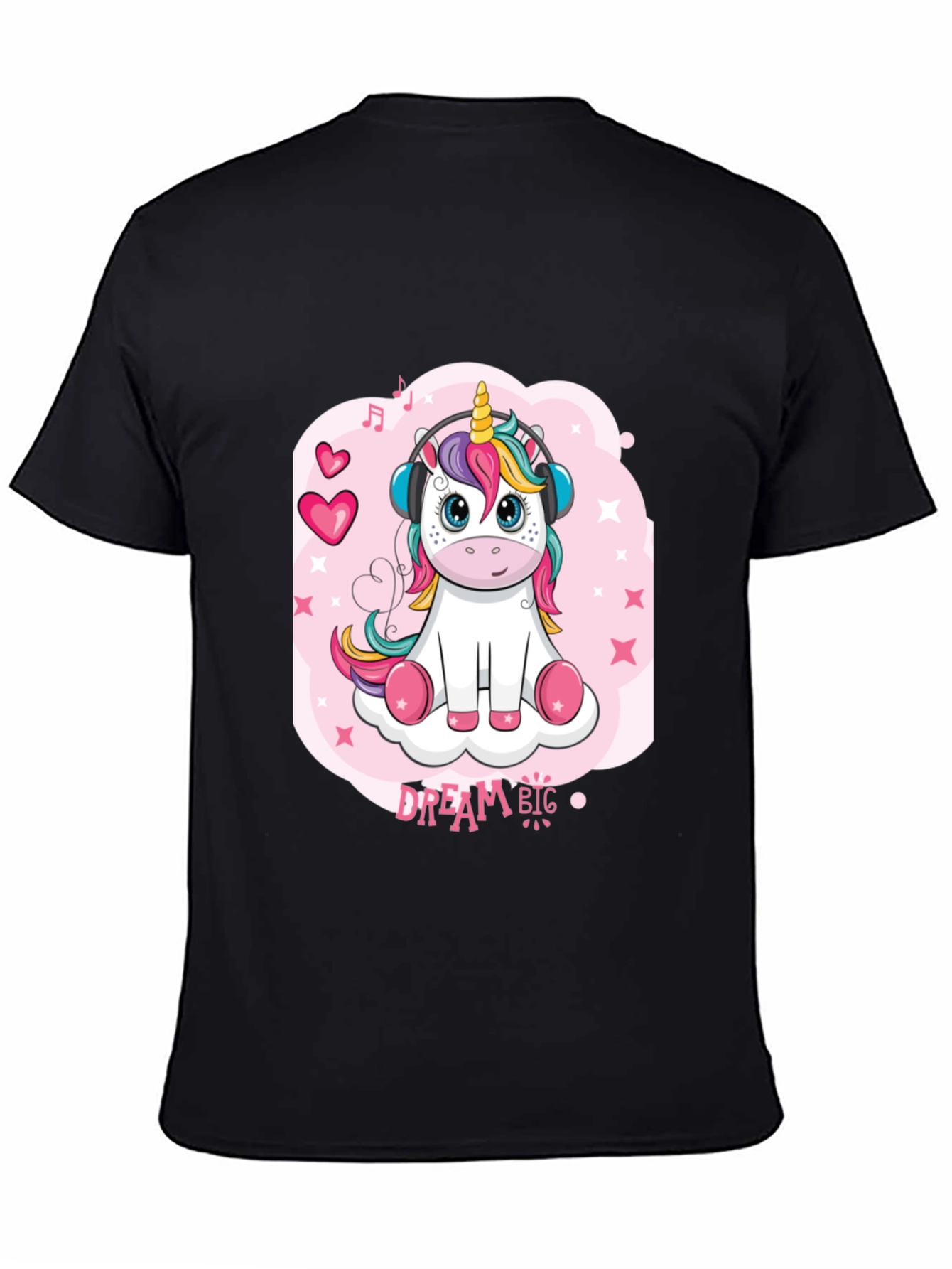 Cute Unicorn Dream Big Black T-Shirt