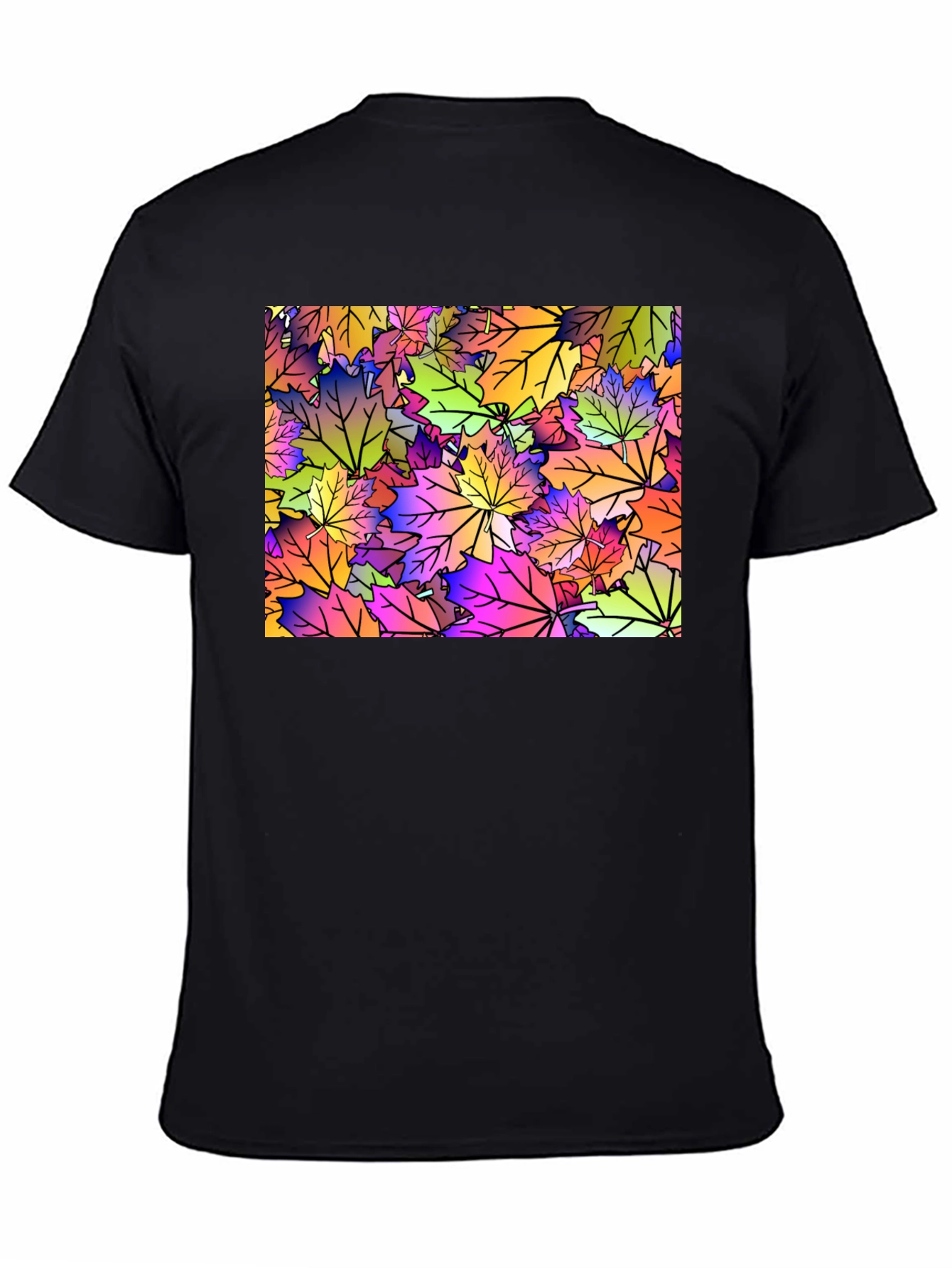 Maple Leaf Pattern Black T-Shirt