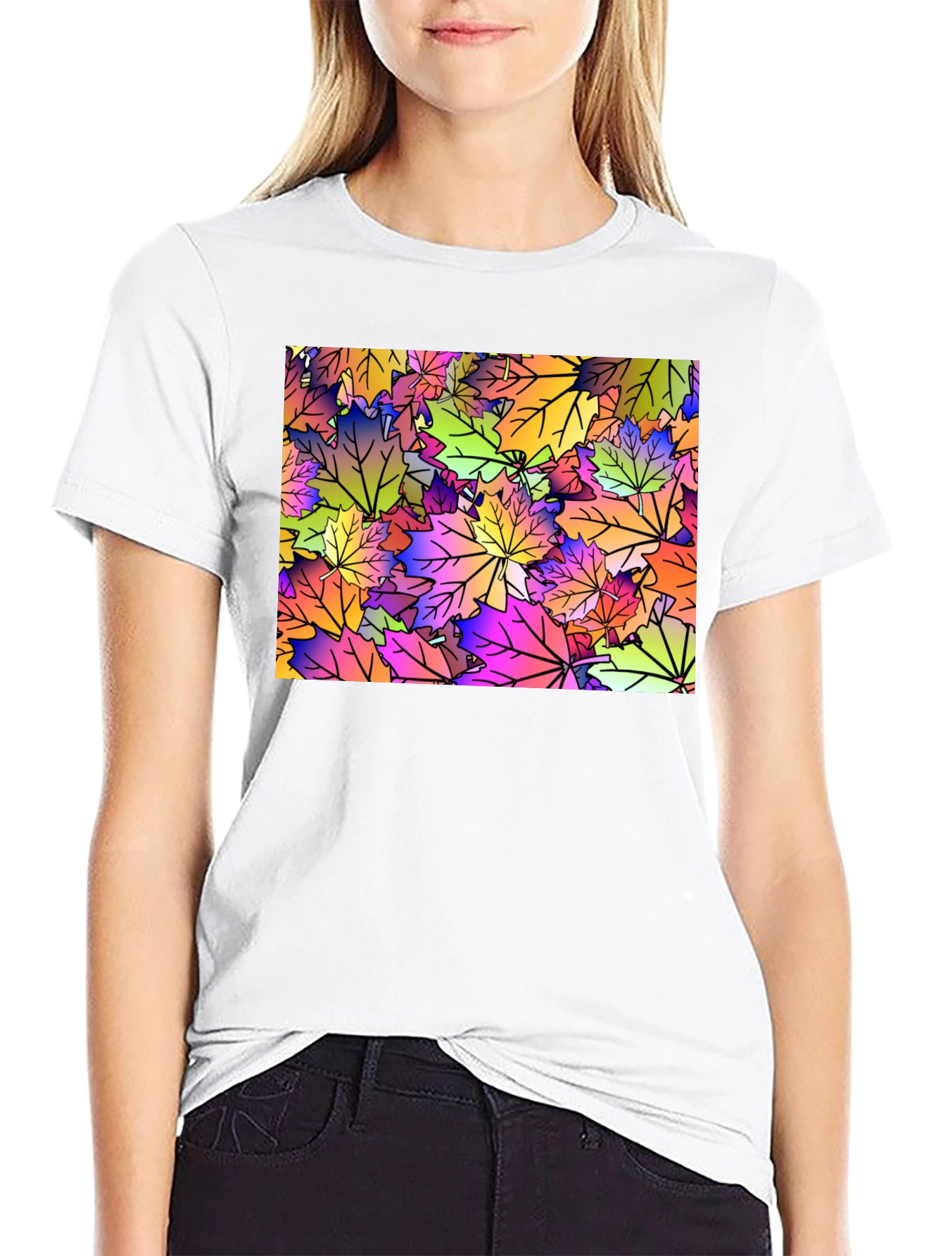 Maple Leaf Pattern Black T-Shirt