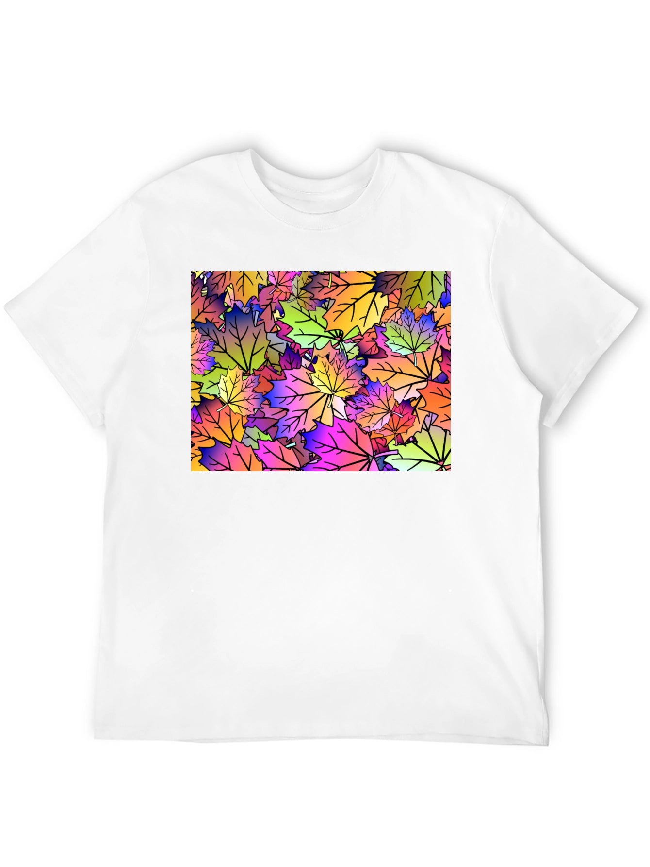 Maple Leaf Pattern Black T-Shirt