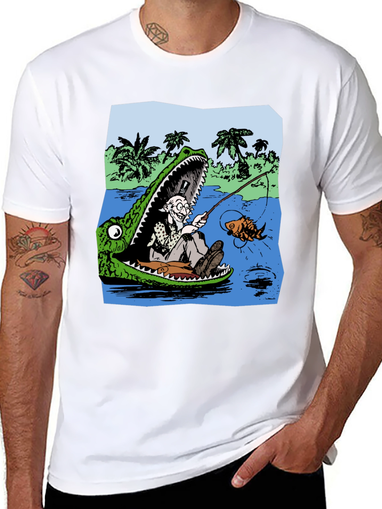 Crocodile Fisherman Graphic Tee
