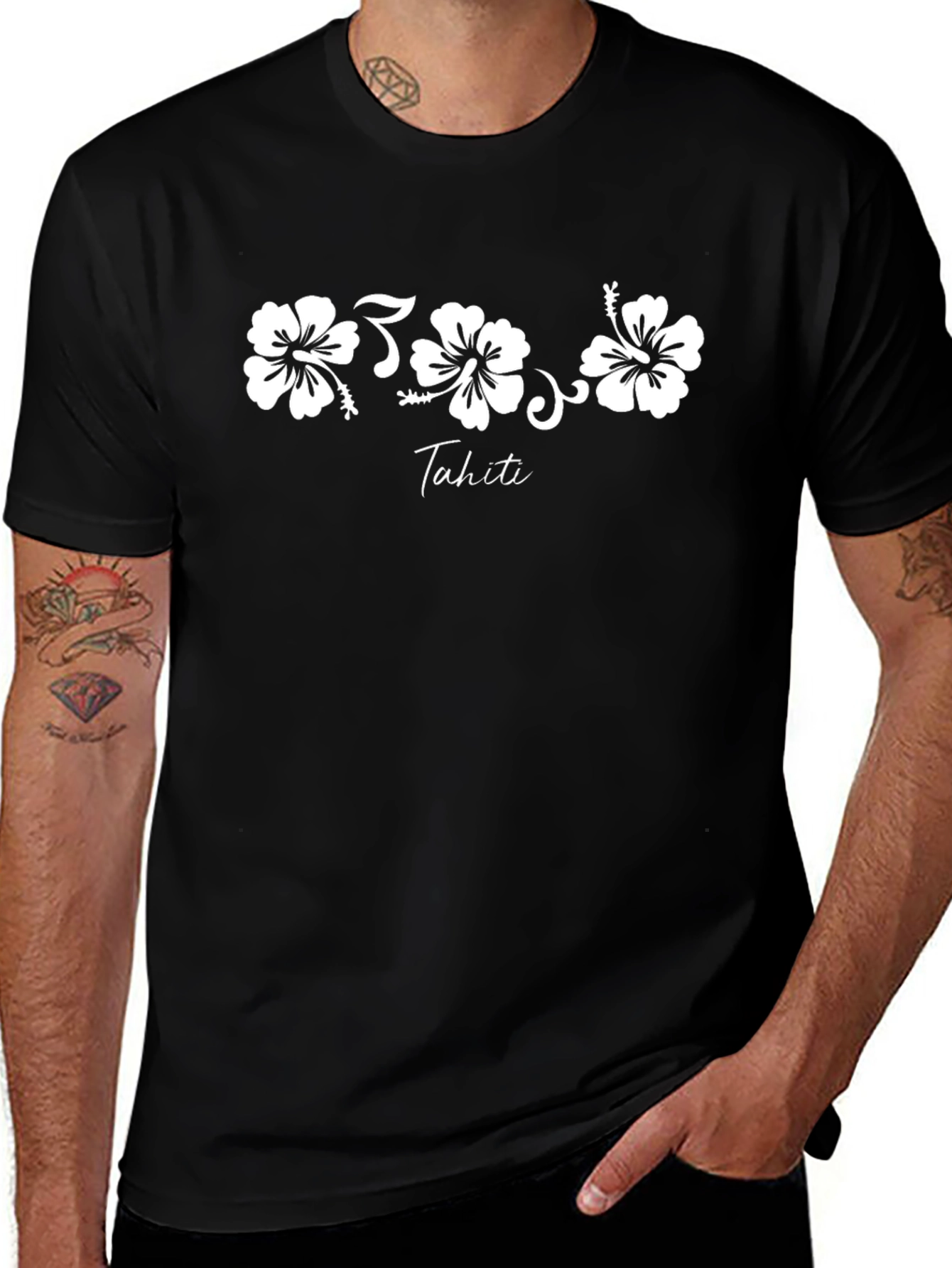 Tahiti Hibiscus Floral Graphic Tee - Black