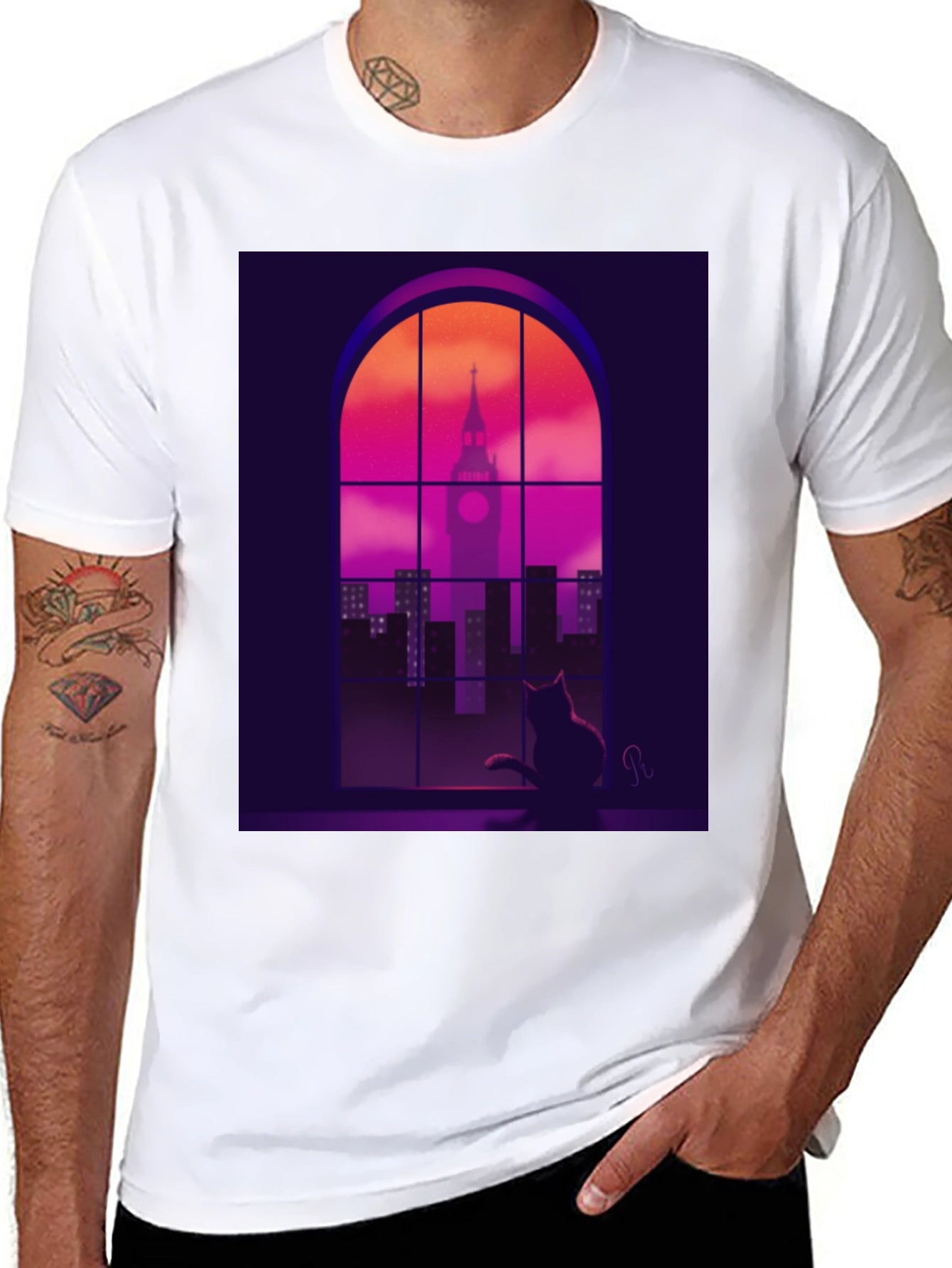 Cat Silhouette Cityscape T-Shirt