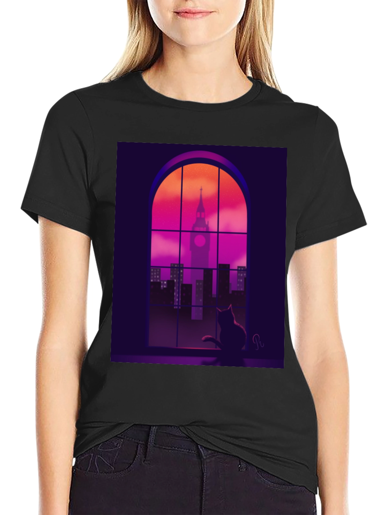 Cat Silhouette Cityscape T-Shirt
