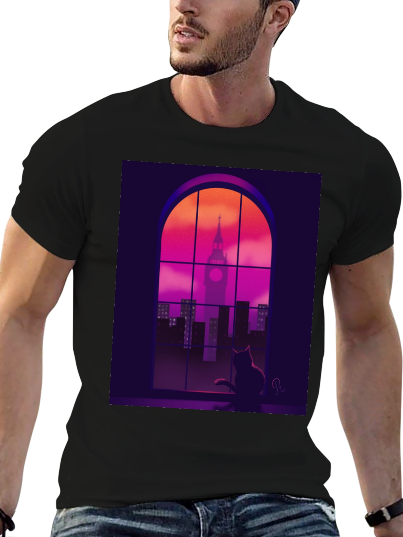 Cat Silhouette Cityscape T-Shirt