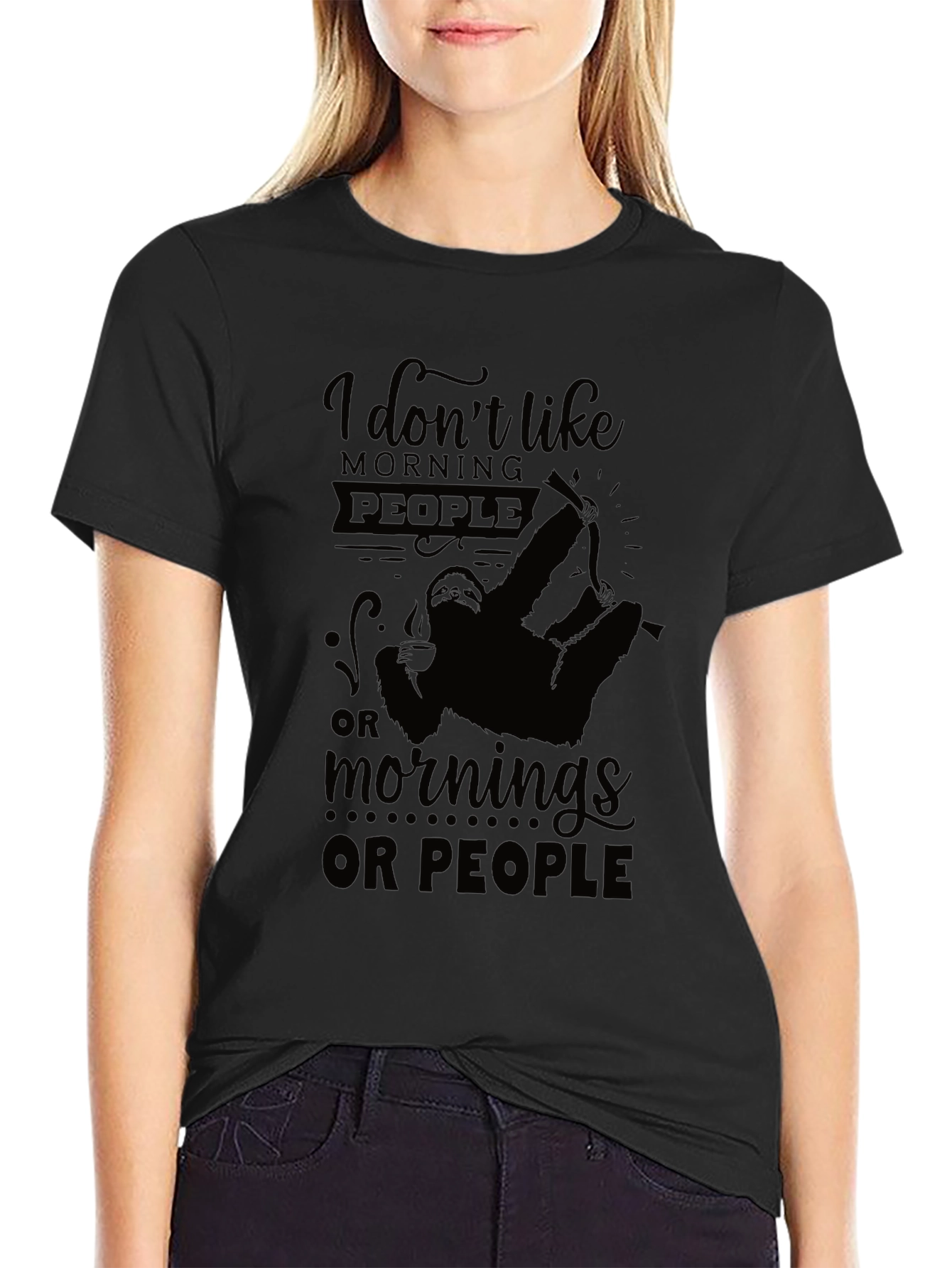 I Dont Like Morning People Black Graphic Tee