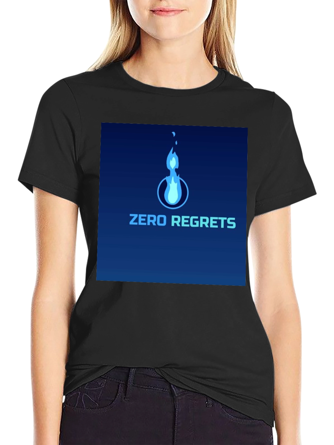 Zero Regrets Graphic Tee - Stylish Blue Flame Design