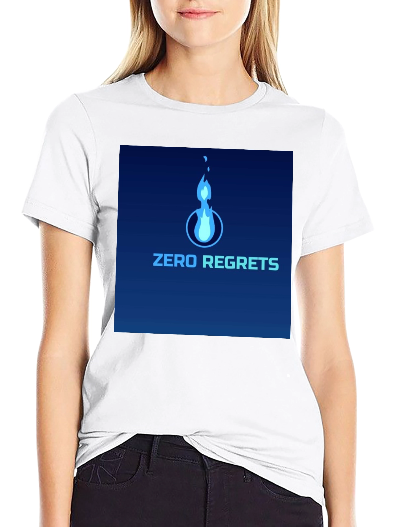 Zero Regrets Graphic Tee - Stylish Blue Flame Design