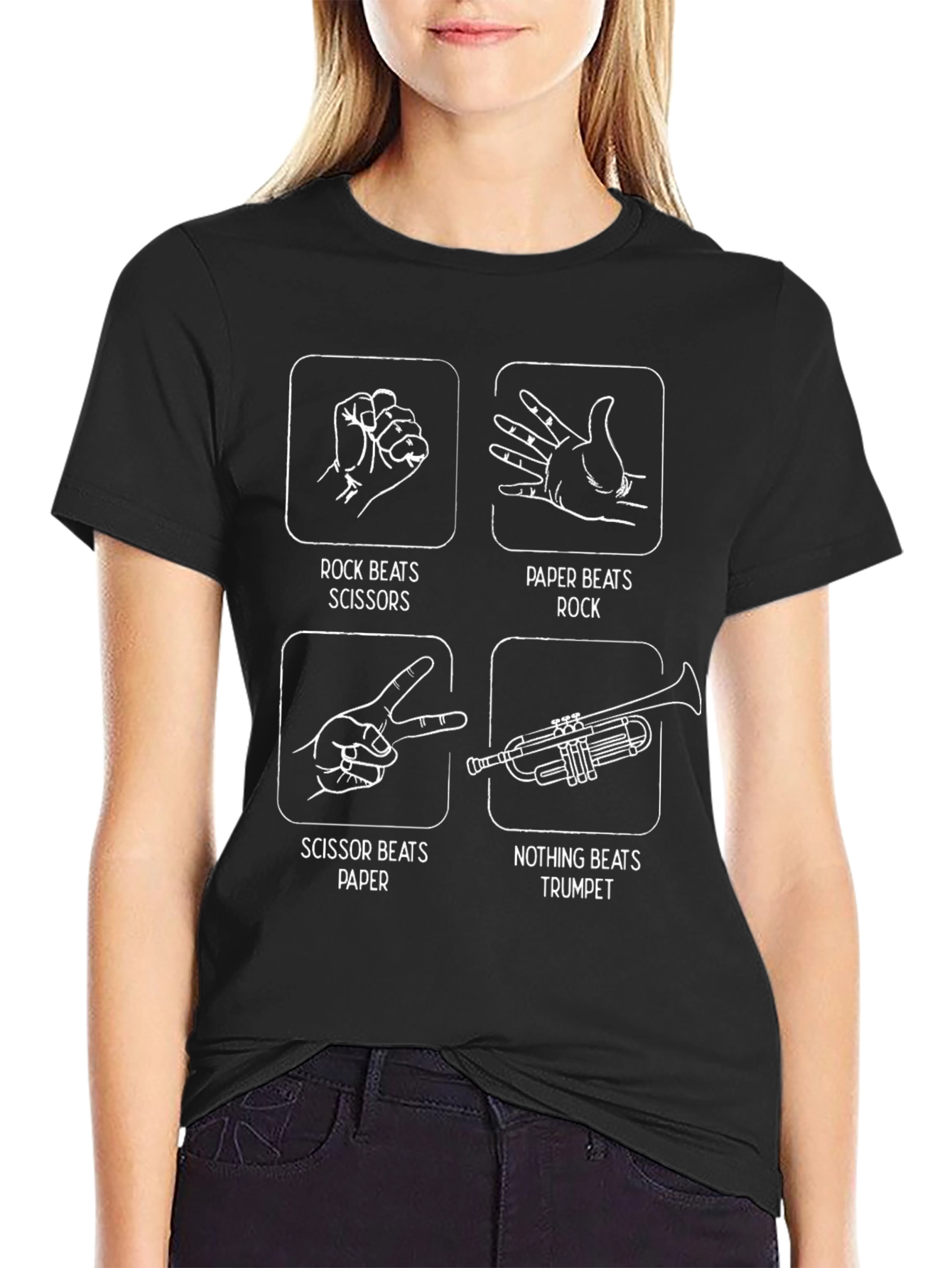 Rock Paper Scissors Trumpet Graphic T-Shirt
