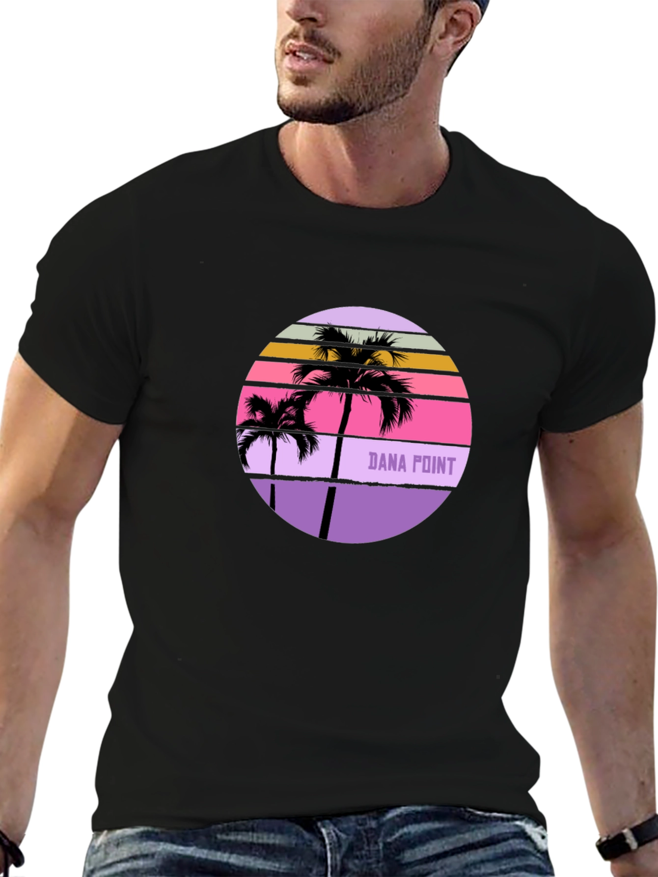 Dana Point Palm Tree Sunset Graphic Tee - Black