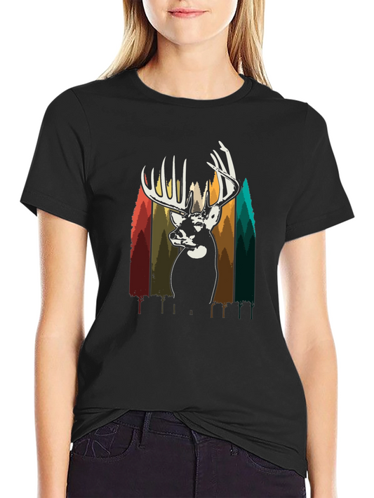 Deer Silhouette Graphic Tee - Black Cotton Blend
