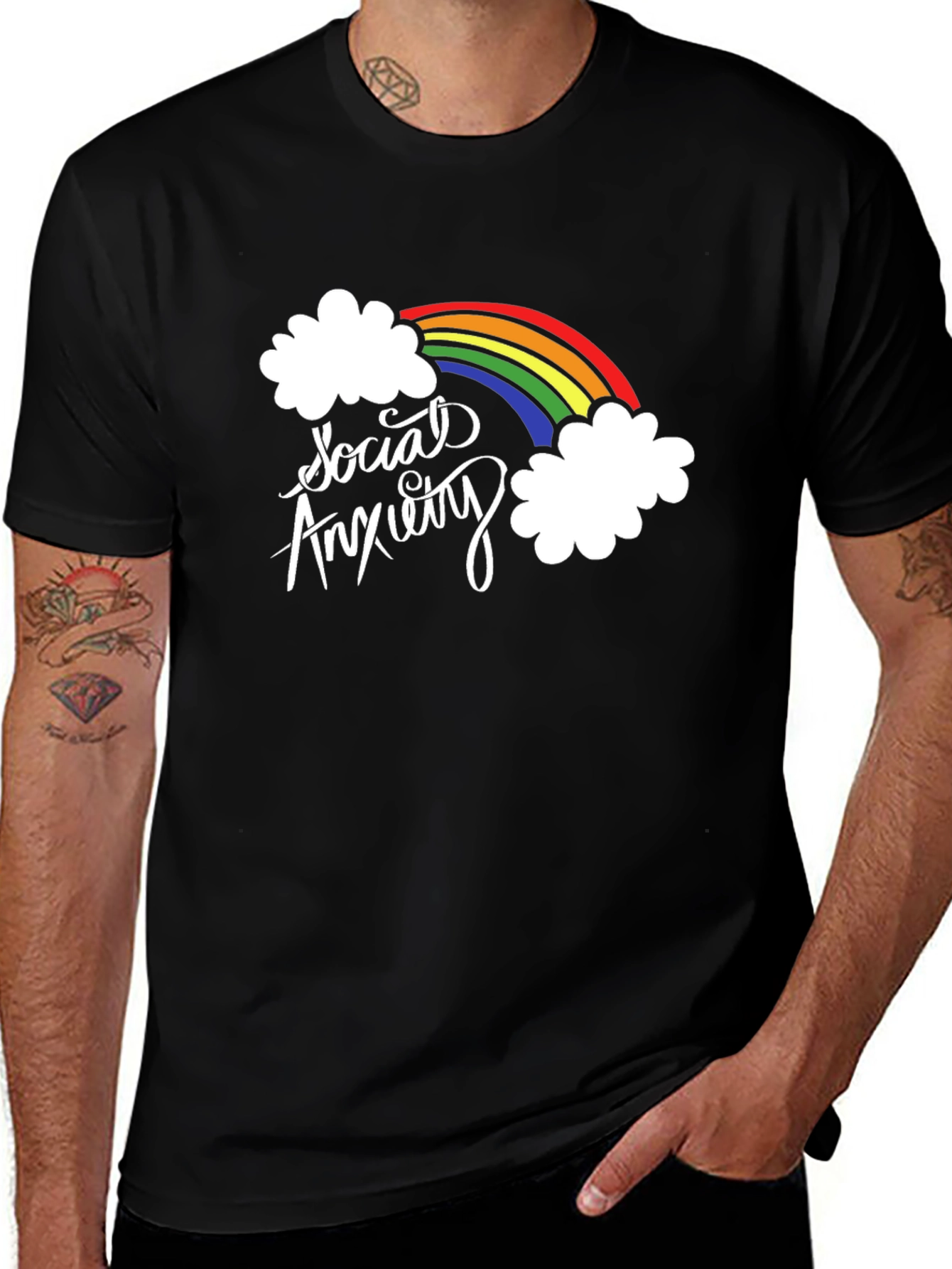Social Anxiety Rainbow Graphic Black T-Shirt
