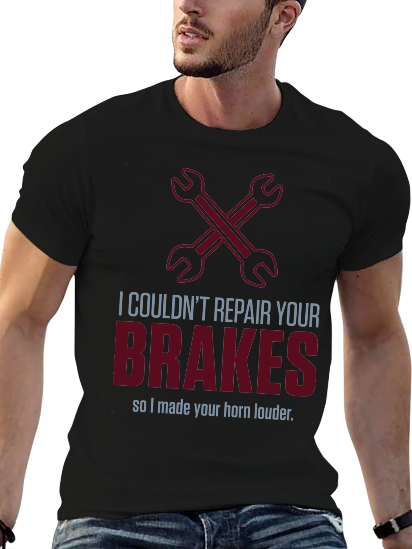 Funny Mechanic T-Shirt: Brakes? Horn Louder!