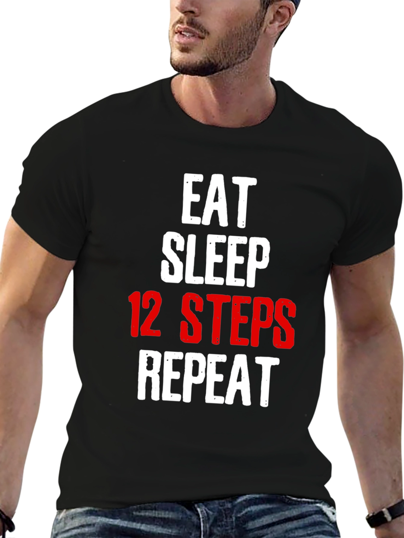 Eat Sleep 12 Steps Repeat Black T-Shirt