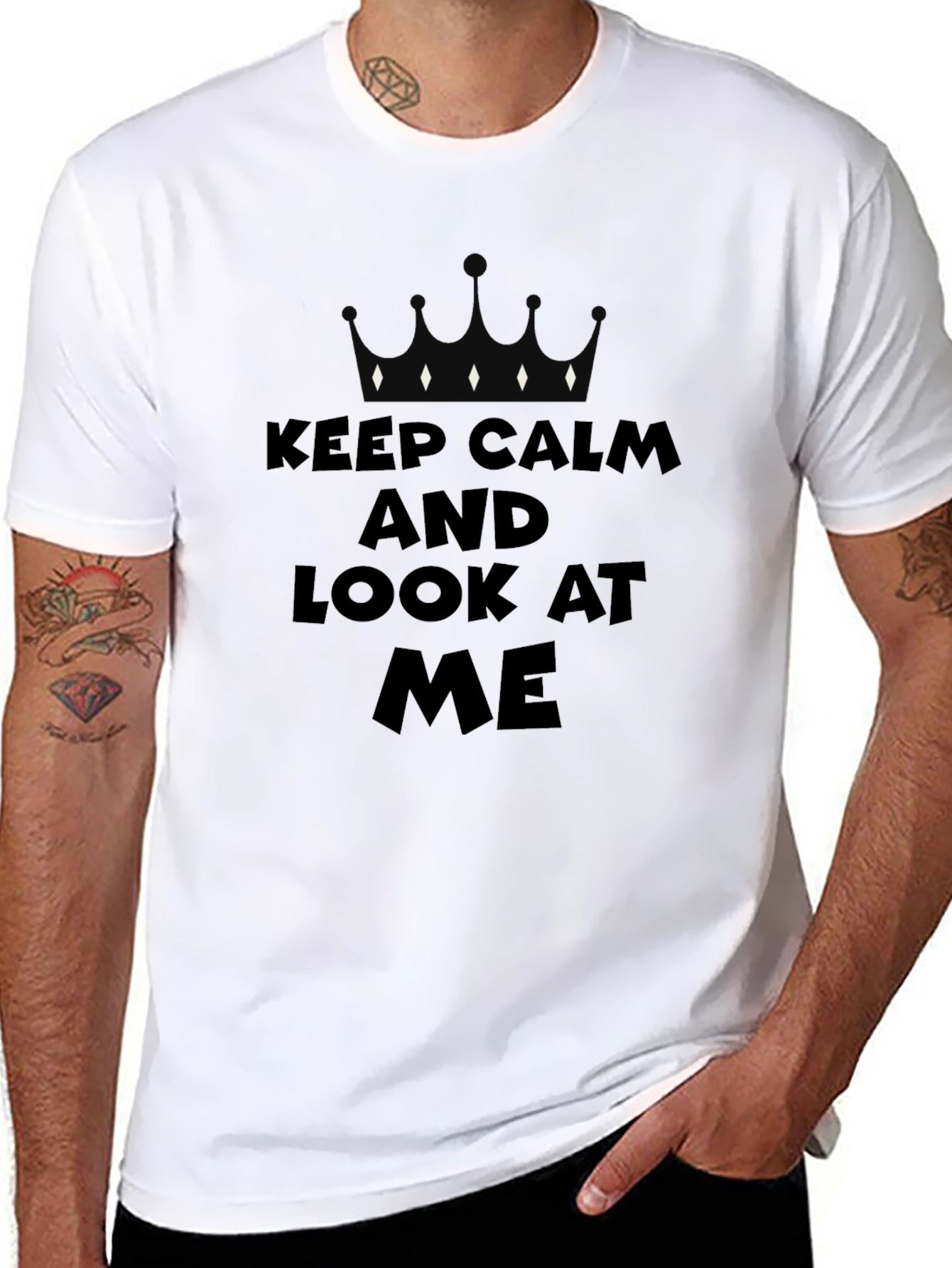 Keep Calm and Look At Me Black Graphic Tee