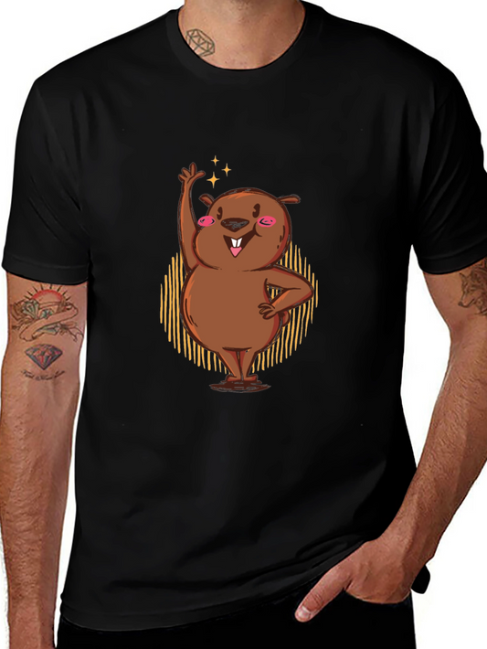 Funny Cartoon Beaver Waving Graphic Tee
