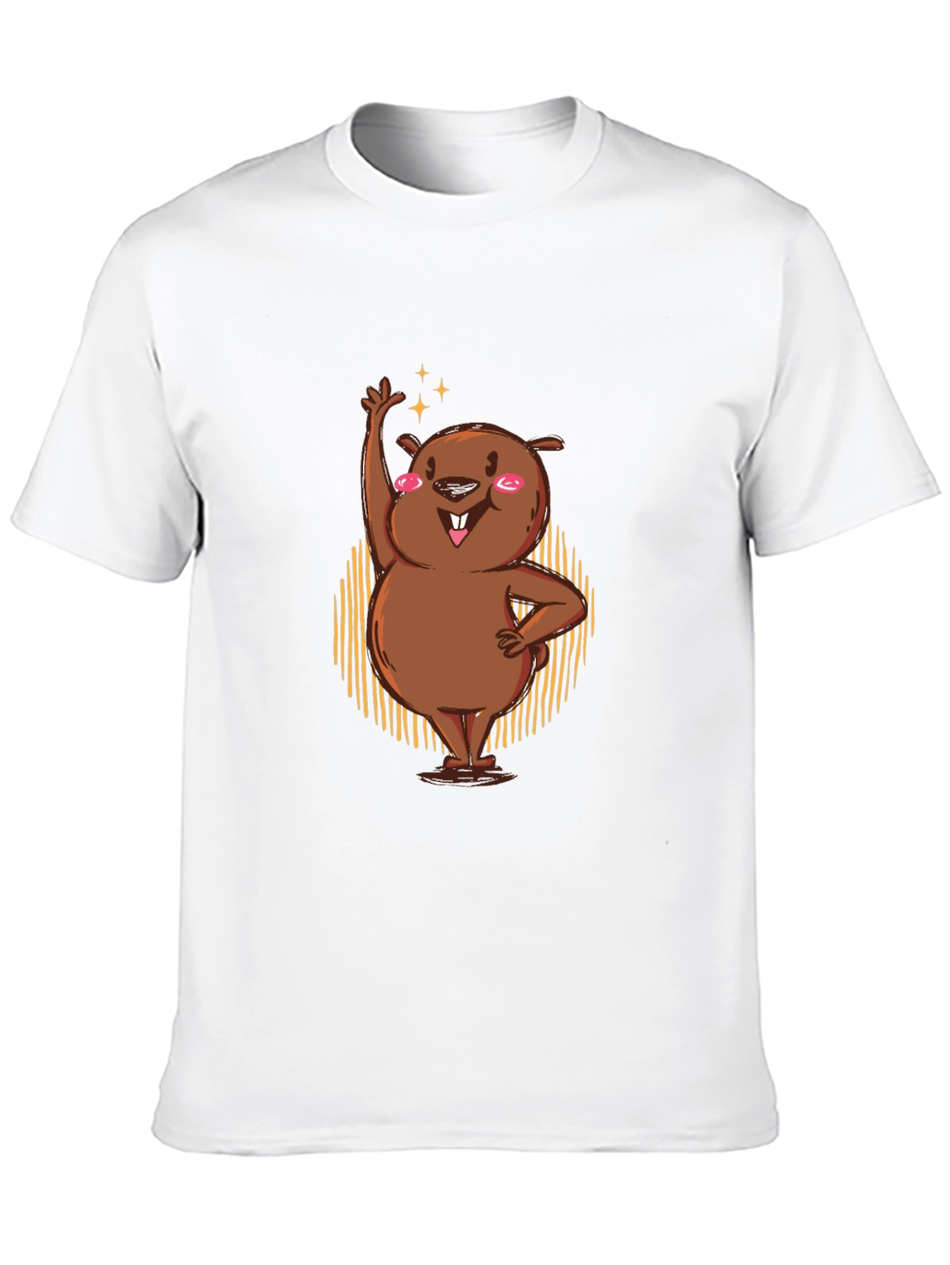 Funny Cartoon Beaver Waving Graphic Tee