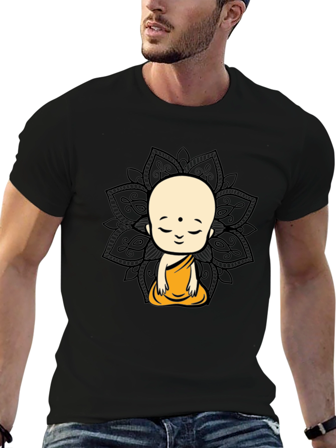 Meditating Buddha Graphic Tee - Black Cotton T-Shirt