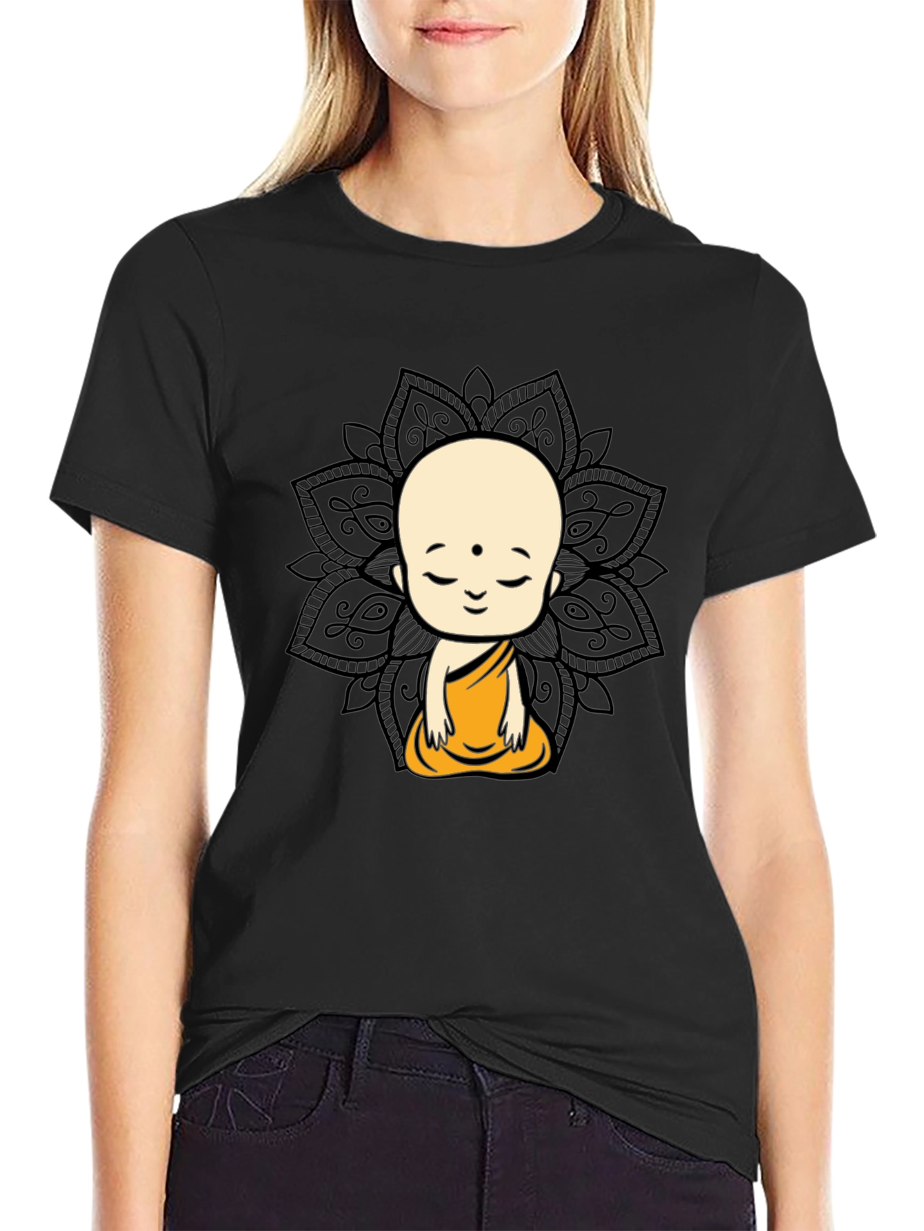 Meditating Buddha Graphic Tee - Black Cotton T-Shirt