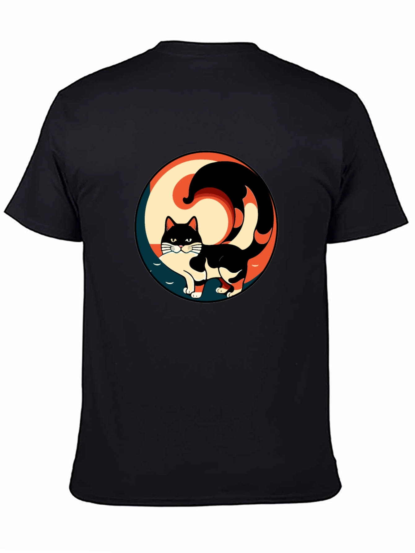 Yin Yang Cat Graphic Tee - Stylish Black T-Shirt