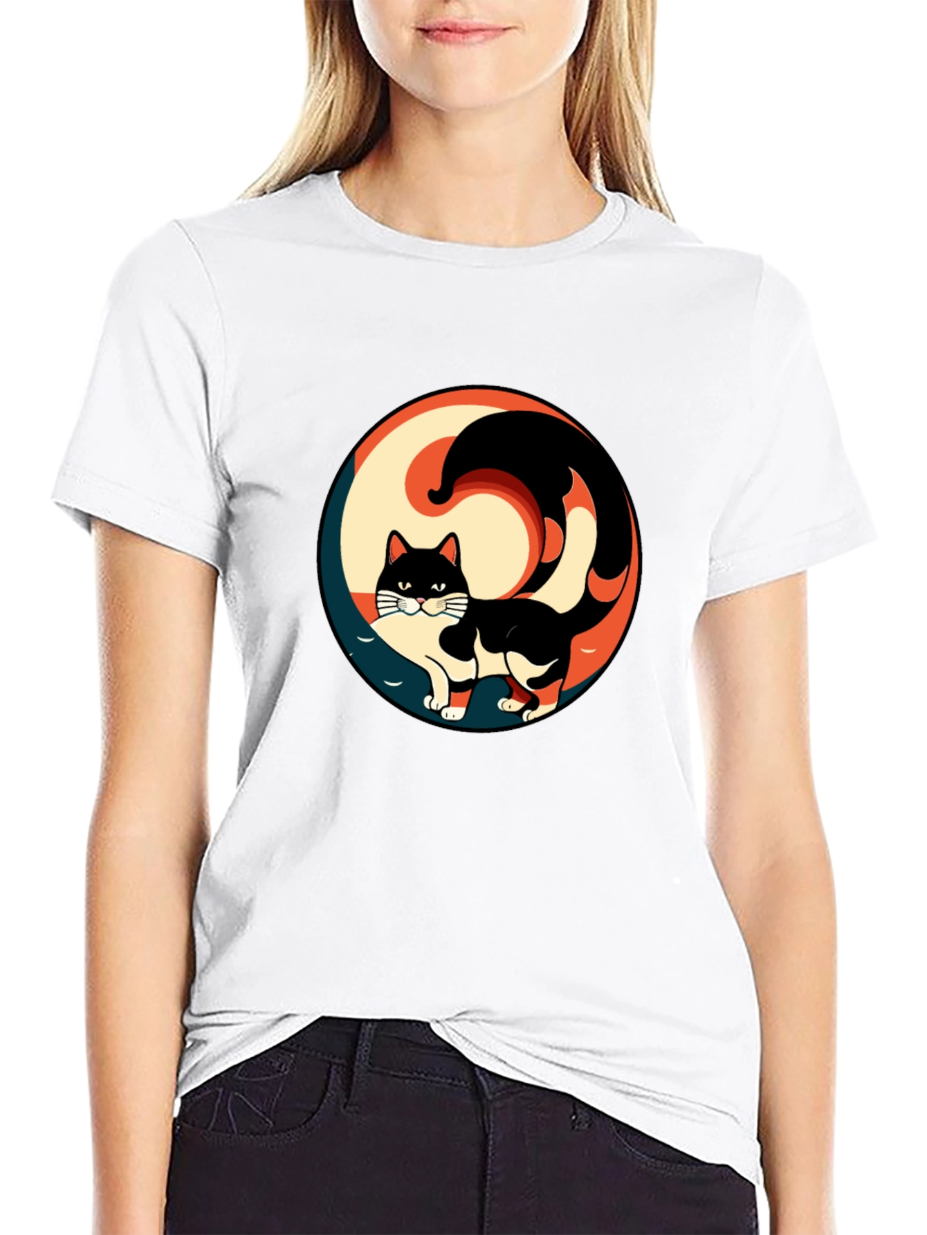 Yin Yang Cat Graphic Tee - Stylish Black T-Shirt