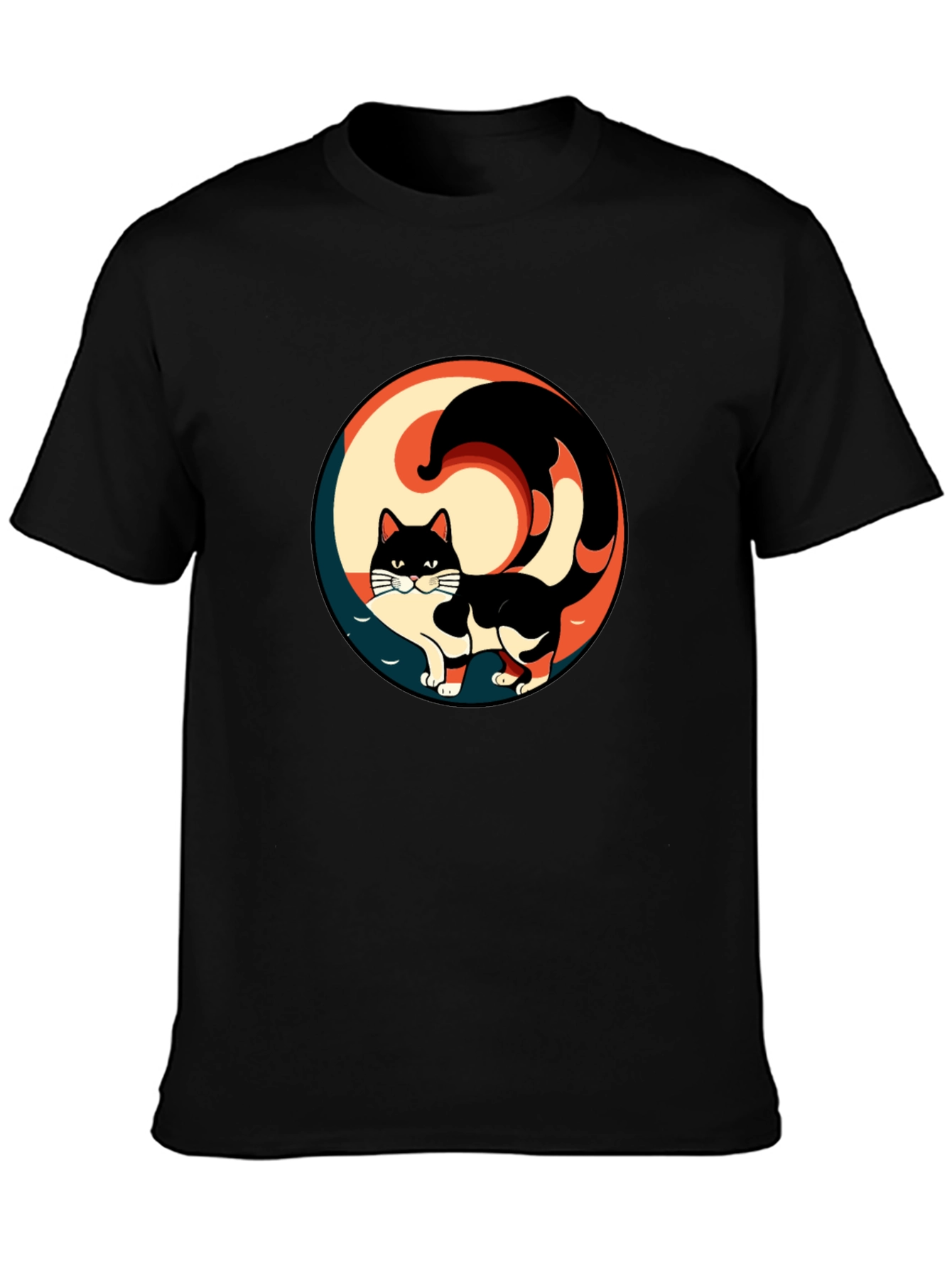 Yin Yang Cat Graphic Tee - Stylish Black T-Shirt
