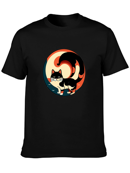 Yin Yang Cat Graphic Tee - Stylish Black T-Shirt