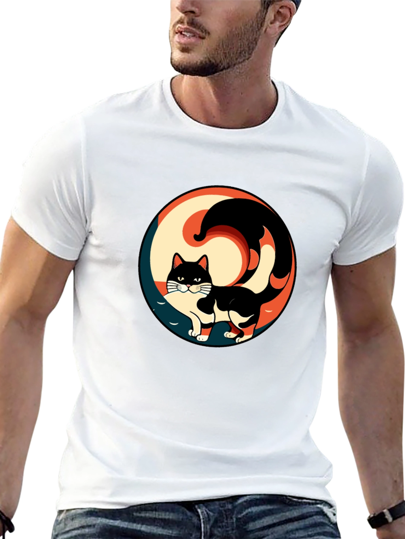 Yin Yang Cat Graphic Tee - Stylish Black T-Shirt