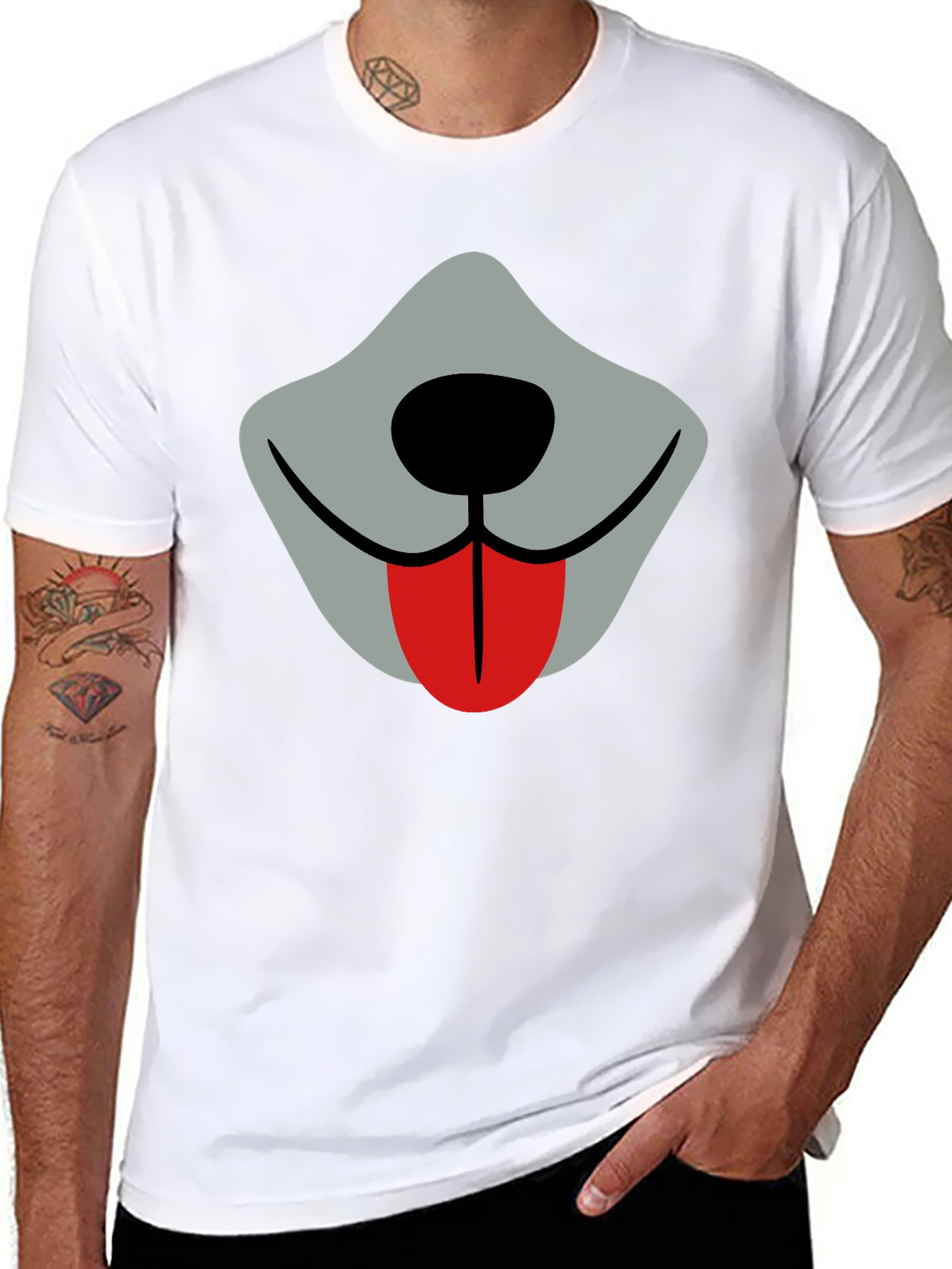 Funny Dog Face Graphic Tee - Black Crew Neck