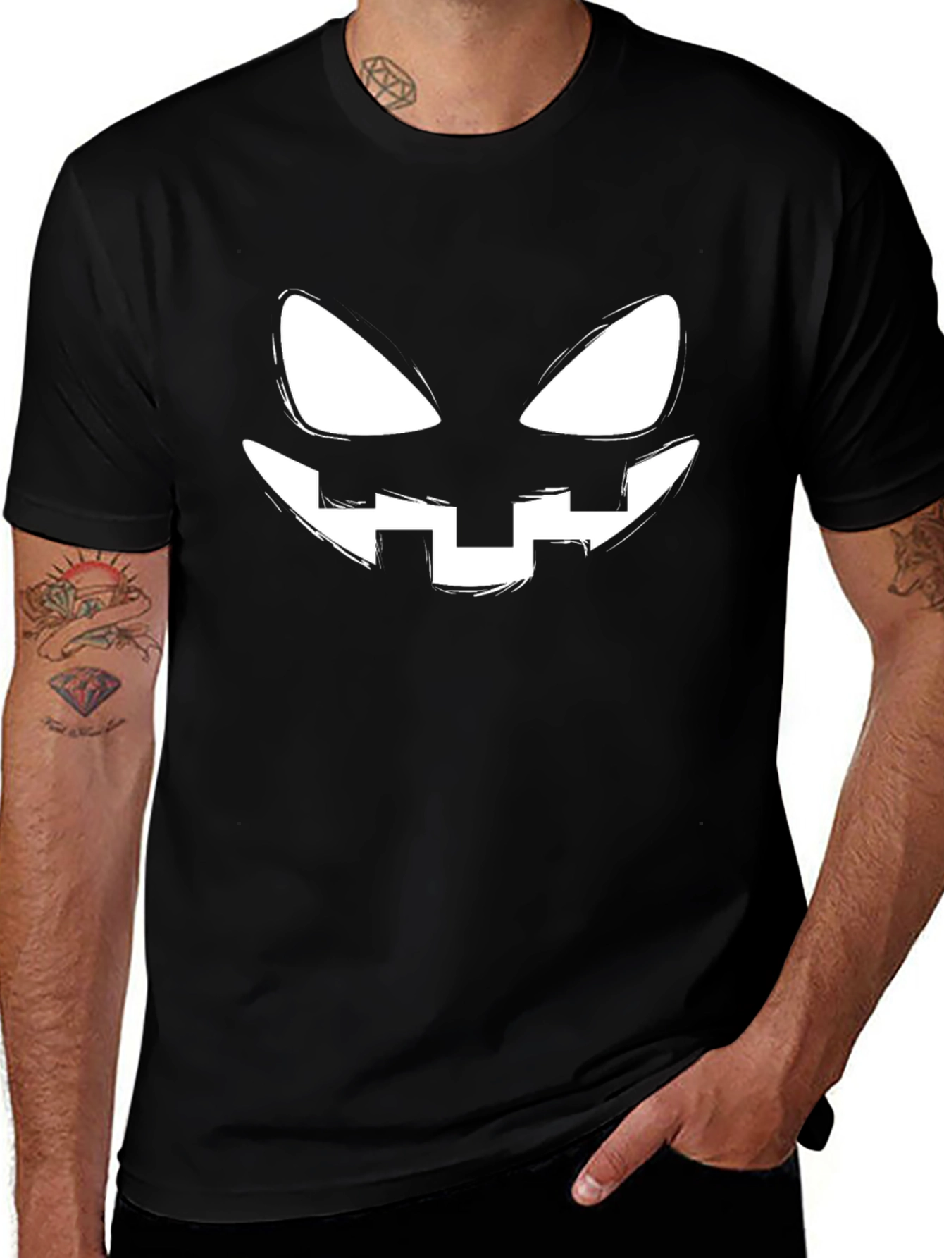 Halloween Pumpkin Face Graphic Tee - Black