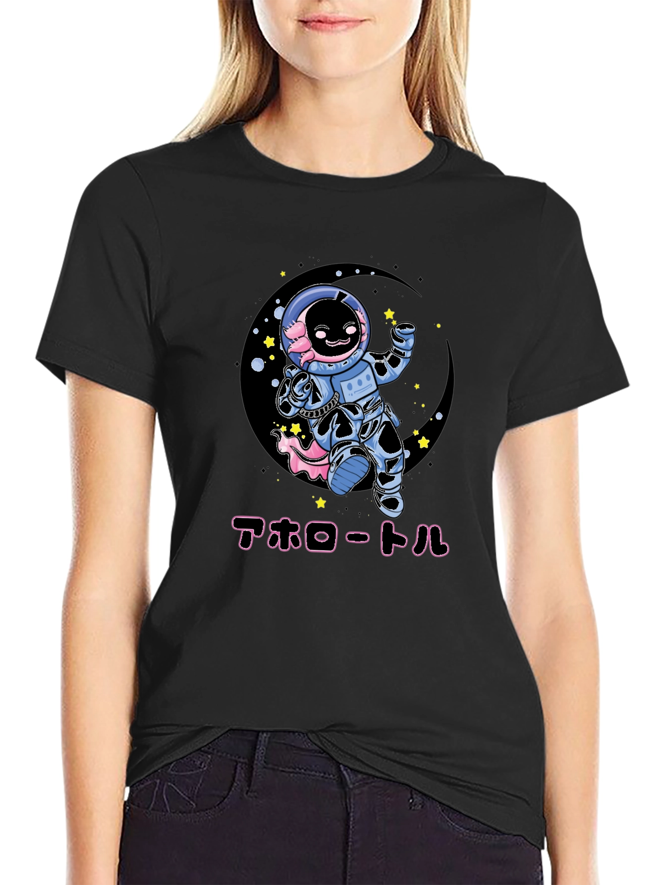 Axolotl Astronaut Black T-Shirt