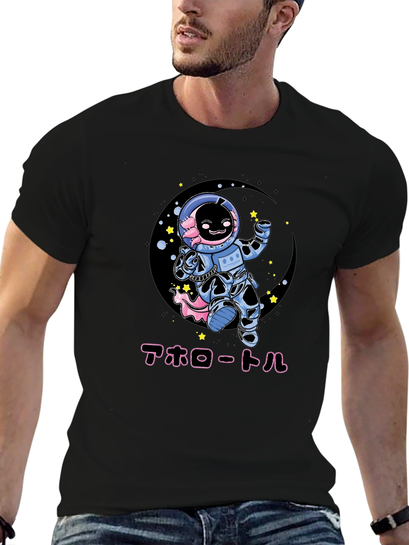 Axolotl Astronaut Black T-Shirt