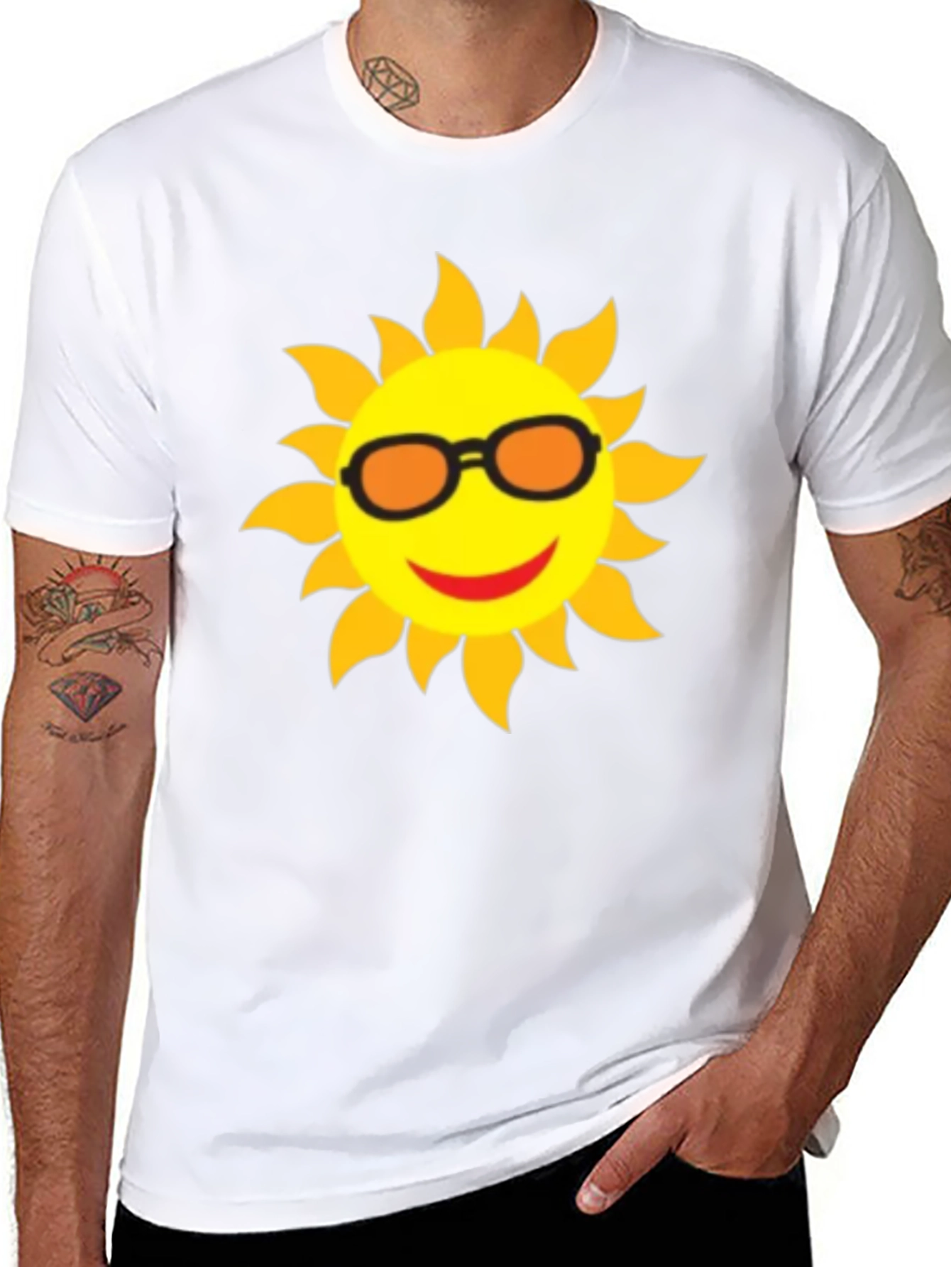 Happy Sun Graphic Tee - Black Cotton T-Shirt
