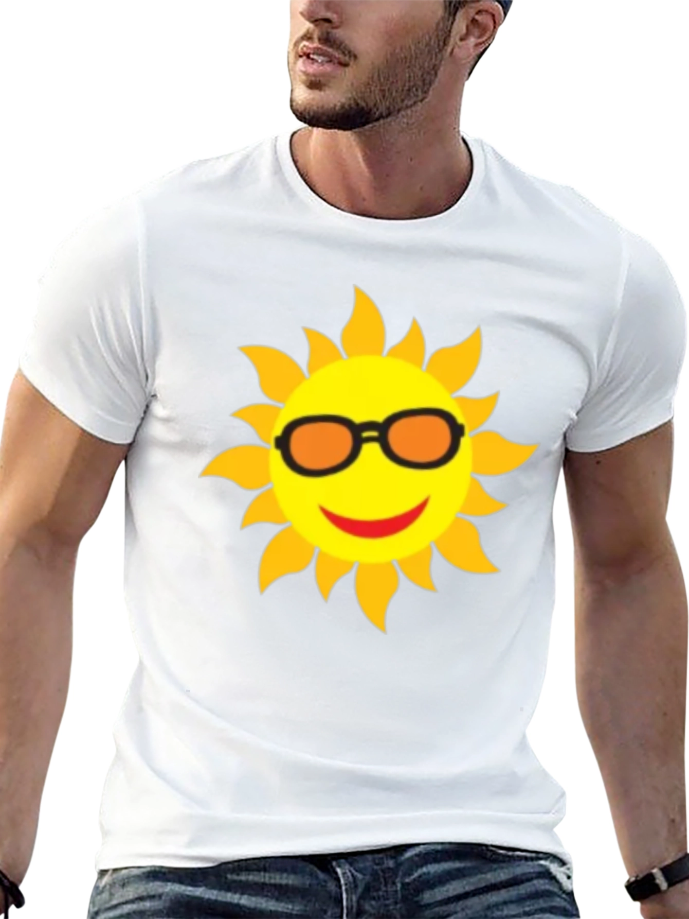 Happy Sun Graphic Tee - Black Cotton T-Shirt