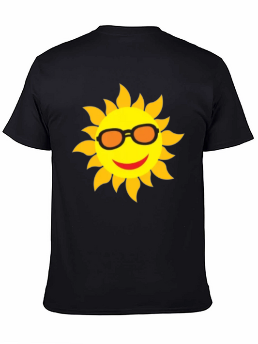 Happy Sun Graphic Tee - Black Cotton T-Shirt
