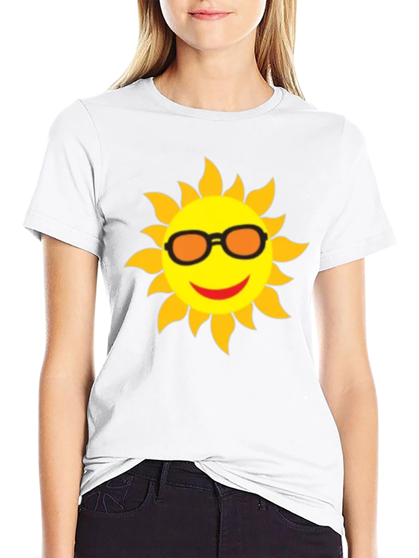 Happy Sun Graphic Tee - Black Cotton T-Shirt
