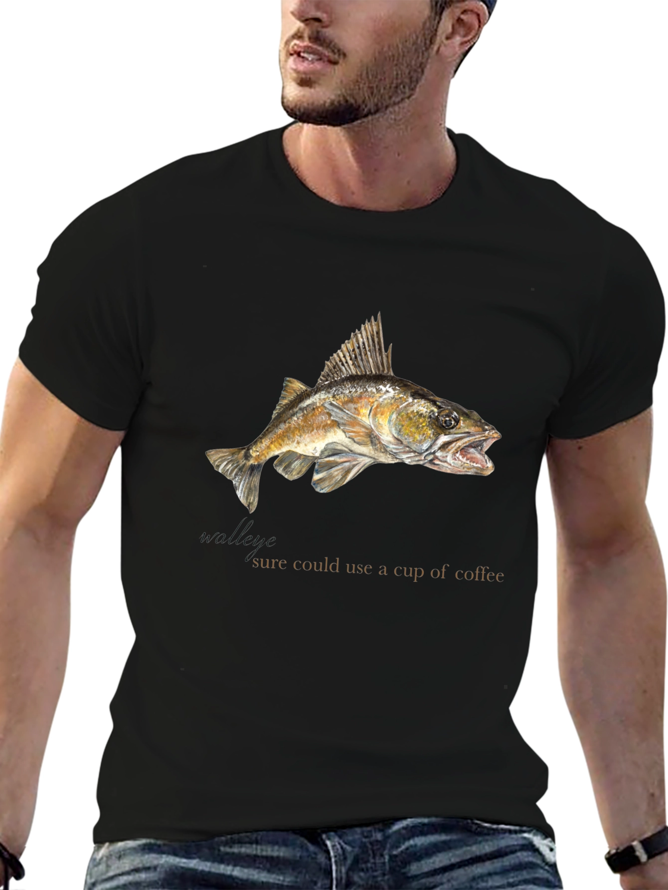 Funny Fish & Coffee T-Shirt - Unique Graphic Tee