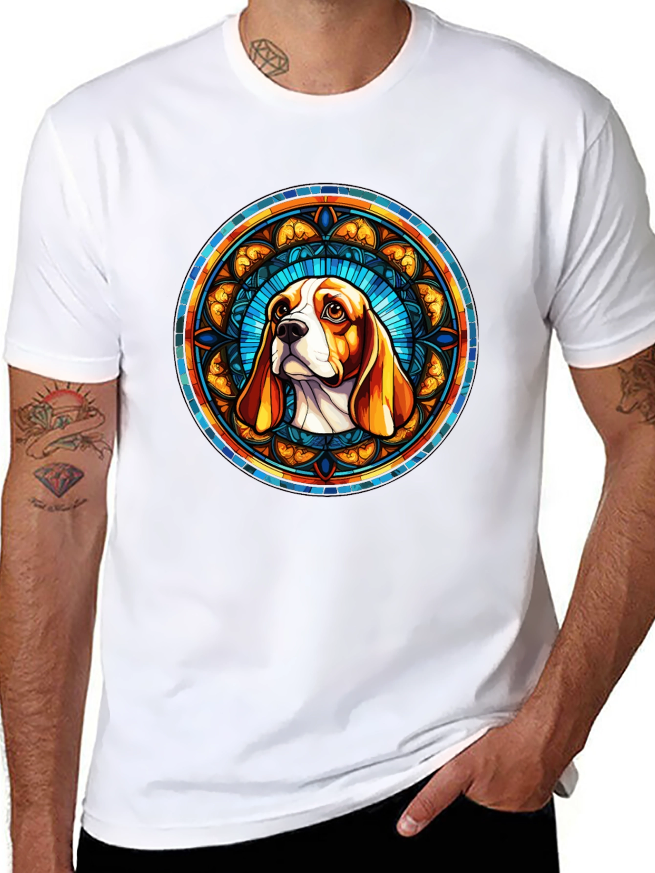 Dog Breed Art T-Shirt | Stained Glass Beagle Tee