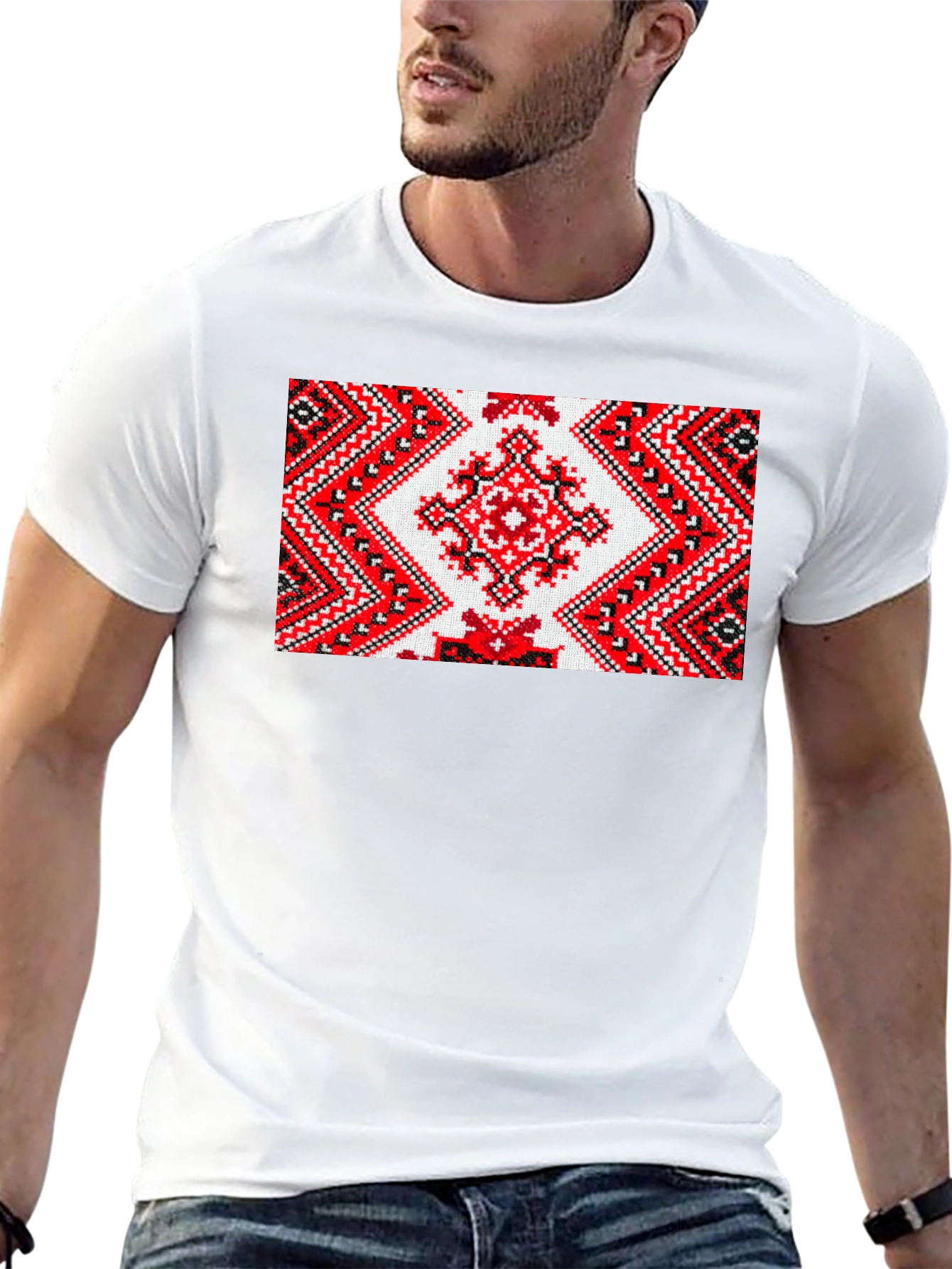 Embroidered Pattern Tee - Unique Design