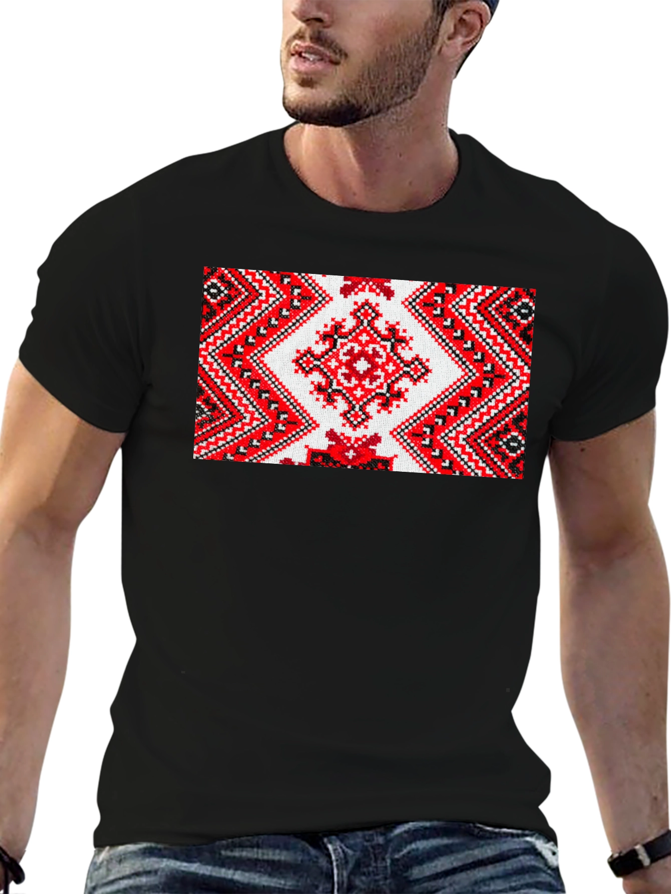 Embroidered Pattern Tee - Unique Design