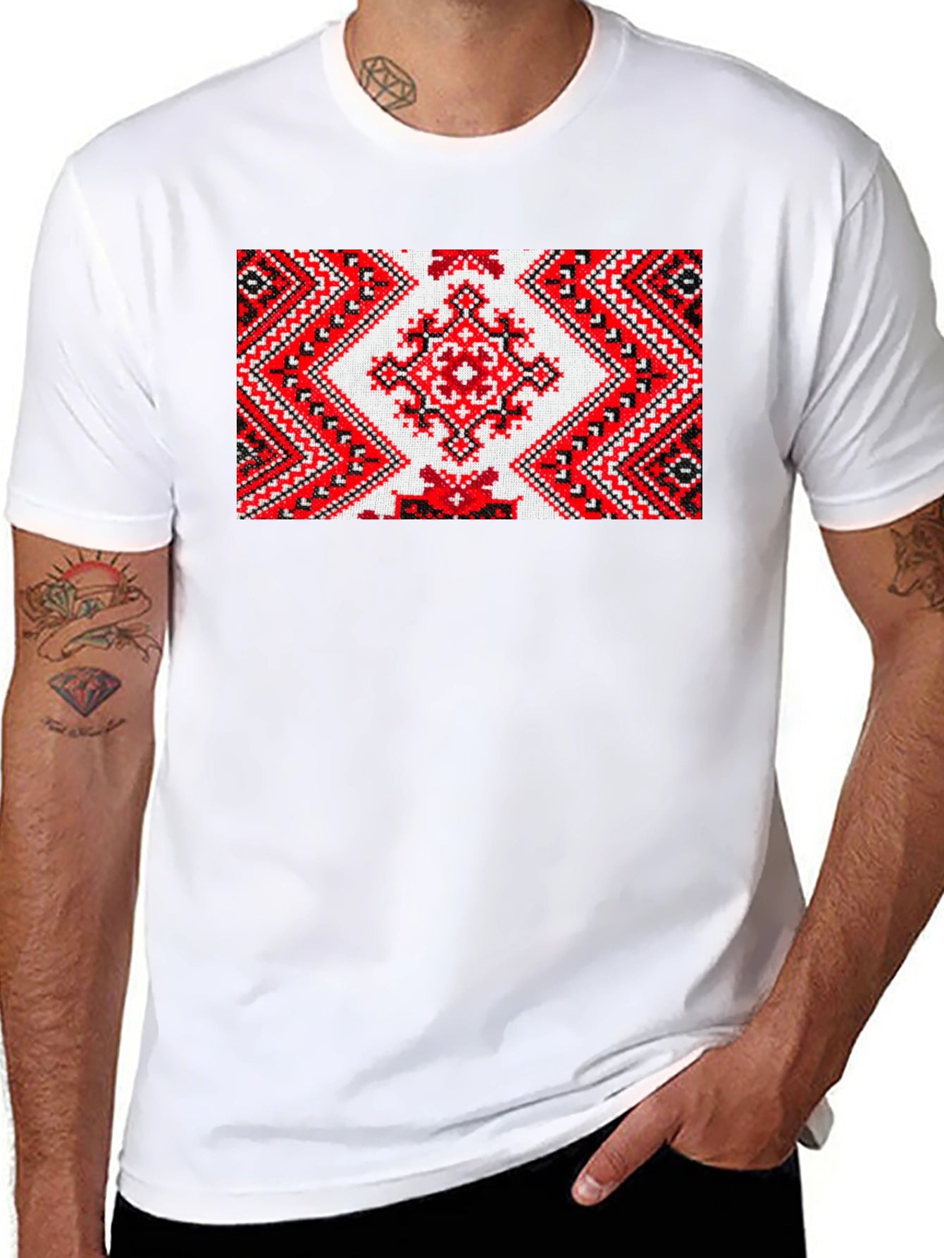 Embroidered Pattern Tee - Unique Design